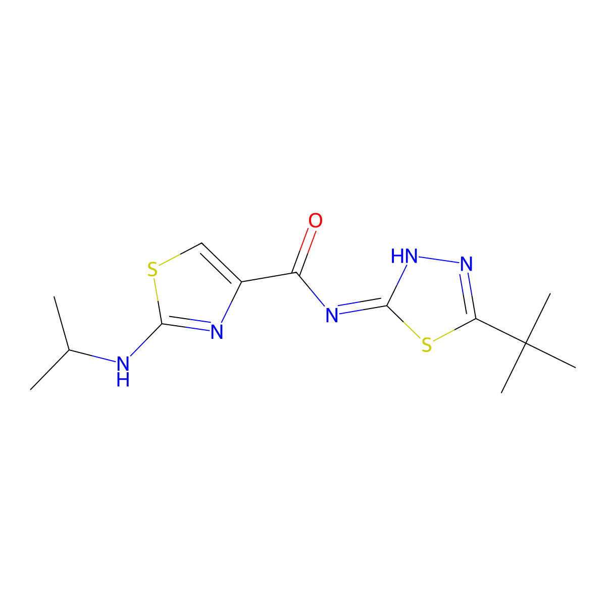 N-[(2E)-5-tert-butyl-1,3,4-thiadiazol-2(3H)-ylidene]-2-(propan-2-ylamino)-1,3-thiazole-4-carboxamide molecular structure, CAS 1219582-74-7