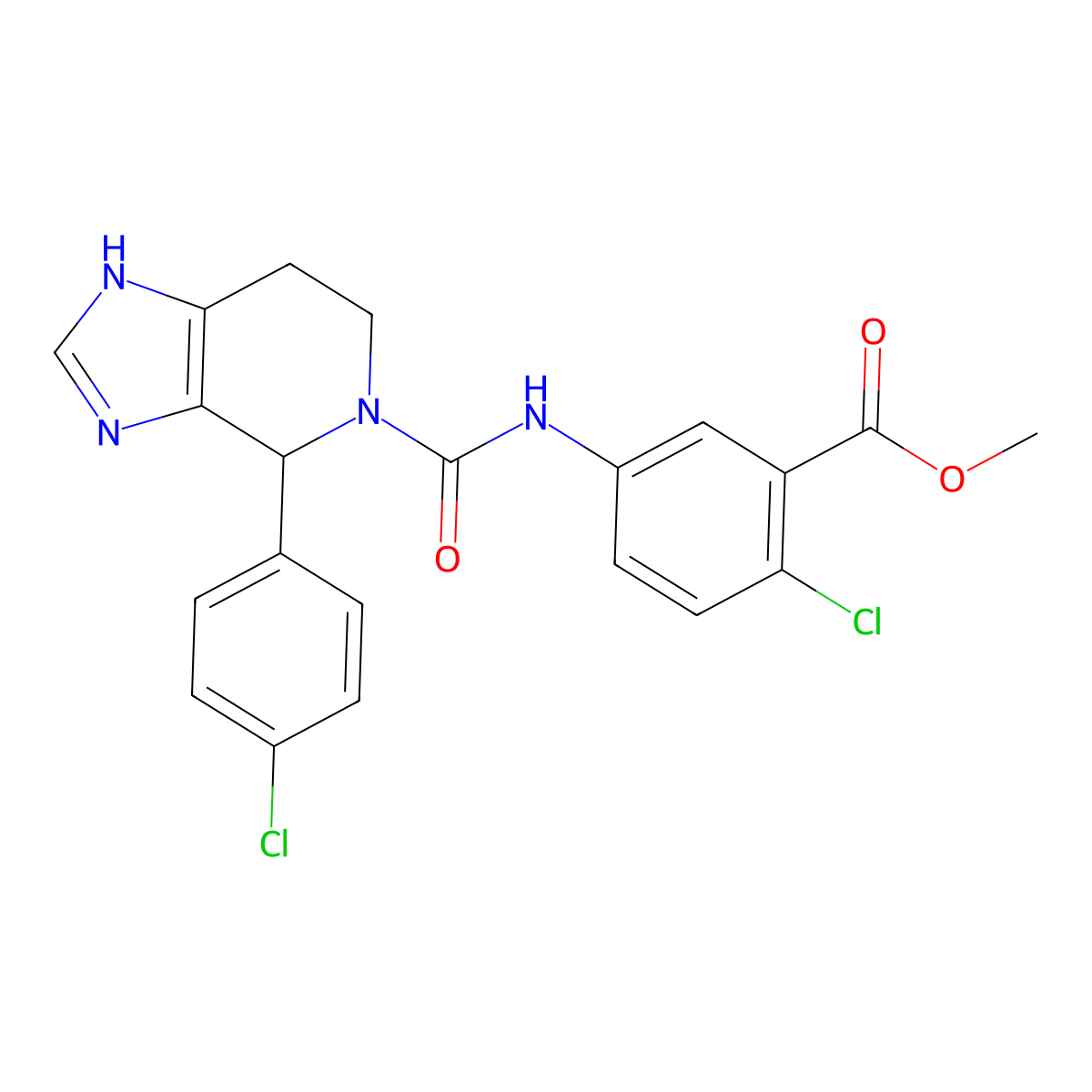 methyl 2-chloro-5-({[4-(4-chlorophenyl)-1,4,6,7-tetrahydro-5H-imidazo[4,5-c]pyridin-5-yl]carbonyl}amino)benzoate molecular structure, CAS 1219582-77-0