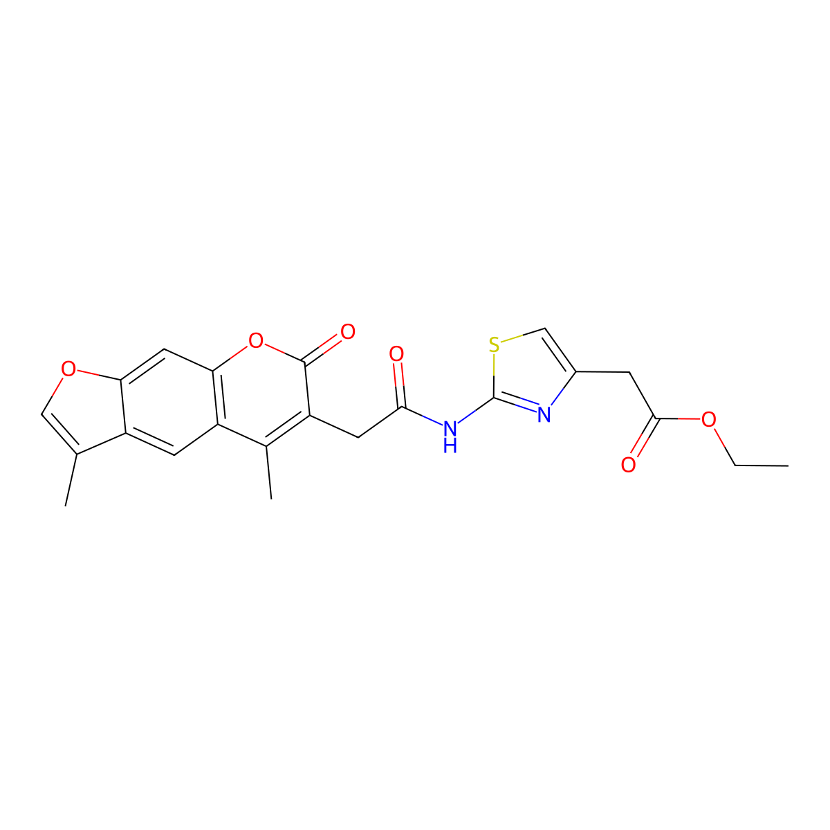 ethyl (2-{[(3,5-dimethyl-7-oxo-7H-furo[3,2-g]chromen-6-yl)acetyl]amino}-1,3-thiazol-4-yl)acetate molecular structure, CAS 1219582-86-1