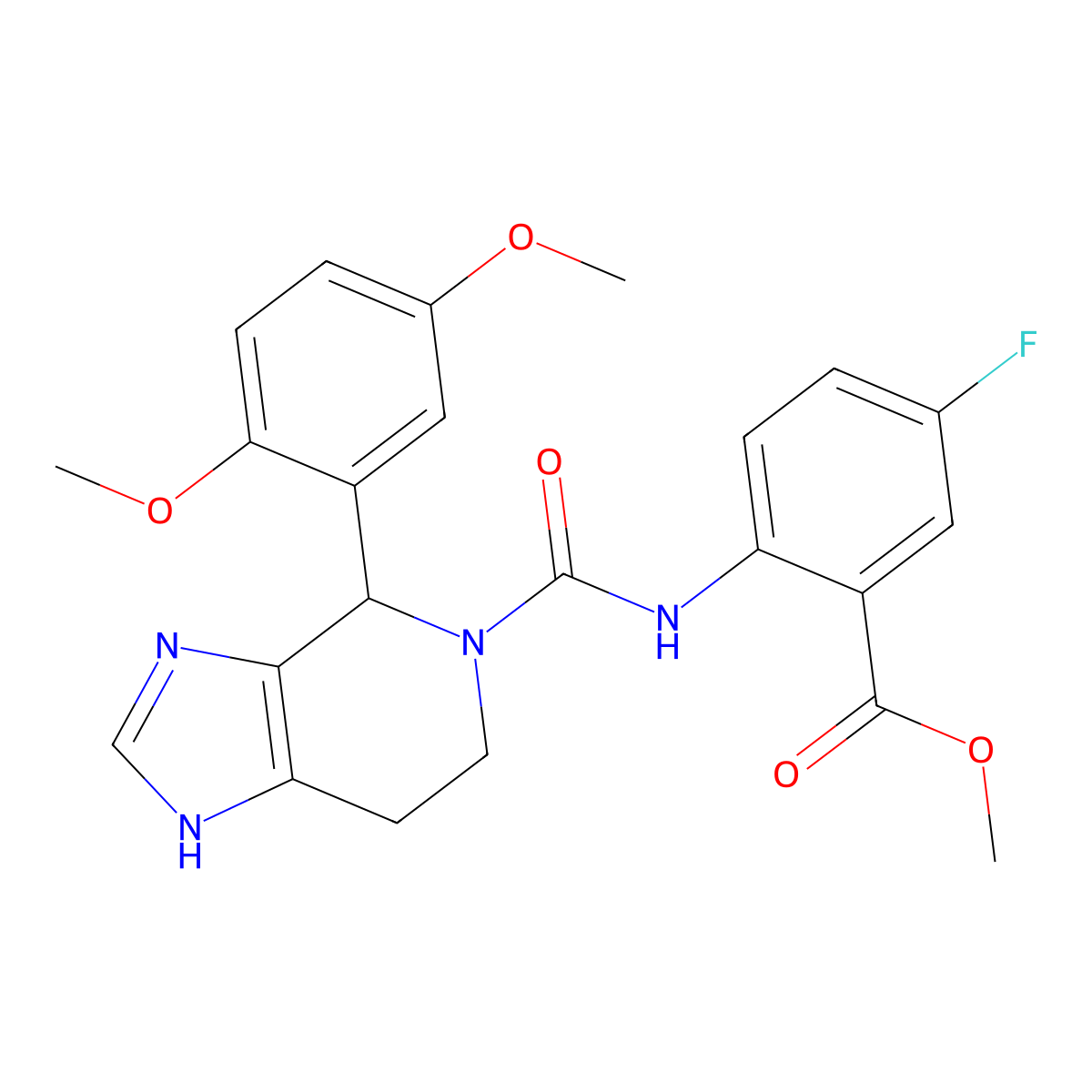 methyl 2-({[4-(2,5-dimethoxyphenyl)-1,4,6,7-tetrahydro-5H-imidazo[4,5-c]pyridin-5-yl]carbonyl}amino)-5-fluorobenzoate molecular structure, CAS 1219582-95-2