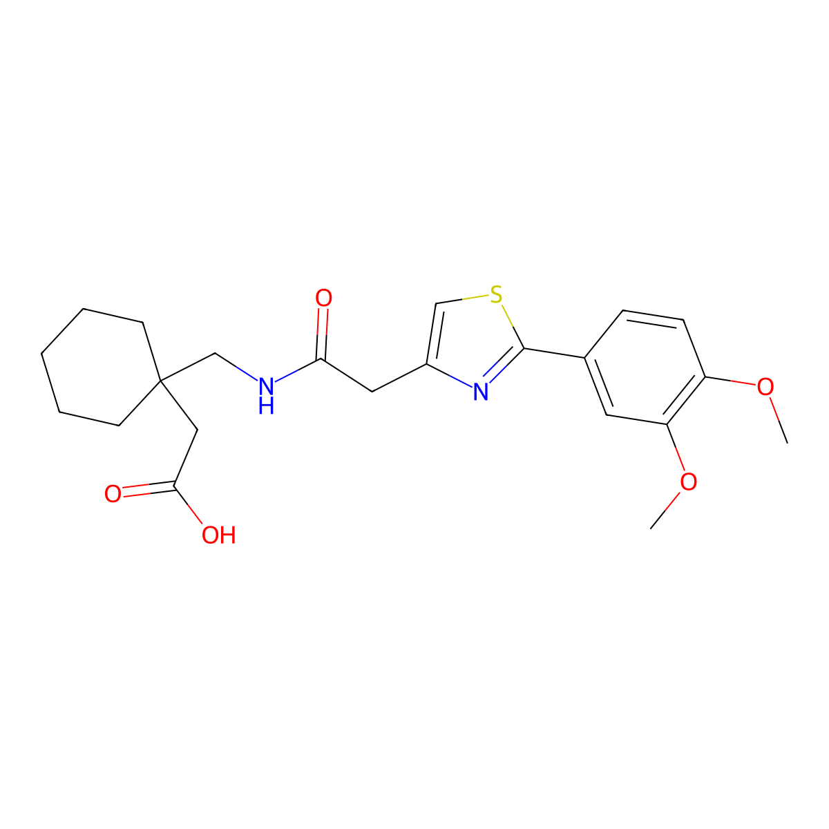 {1-[({[2-(3,4-Dimethoxyphenyl)-1,3-thiazol-4-yl]acetyl}amino)methyl]cyclohexyl}acetic acid molecular structure, CAS 1219583-23-9