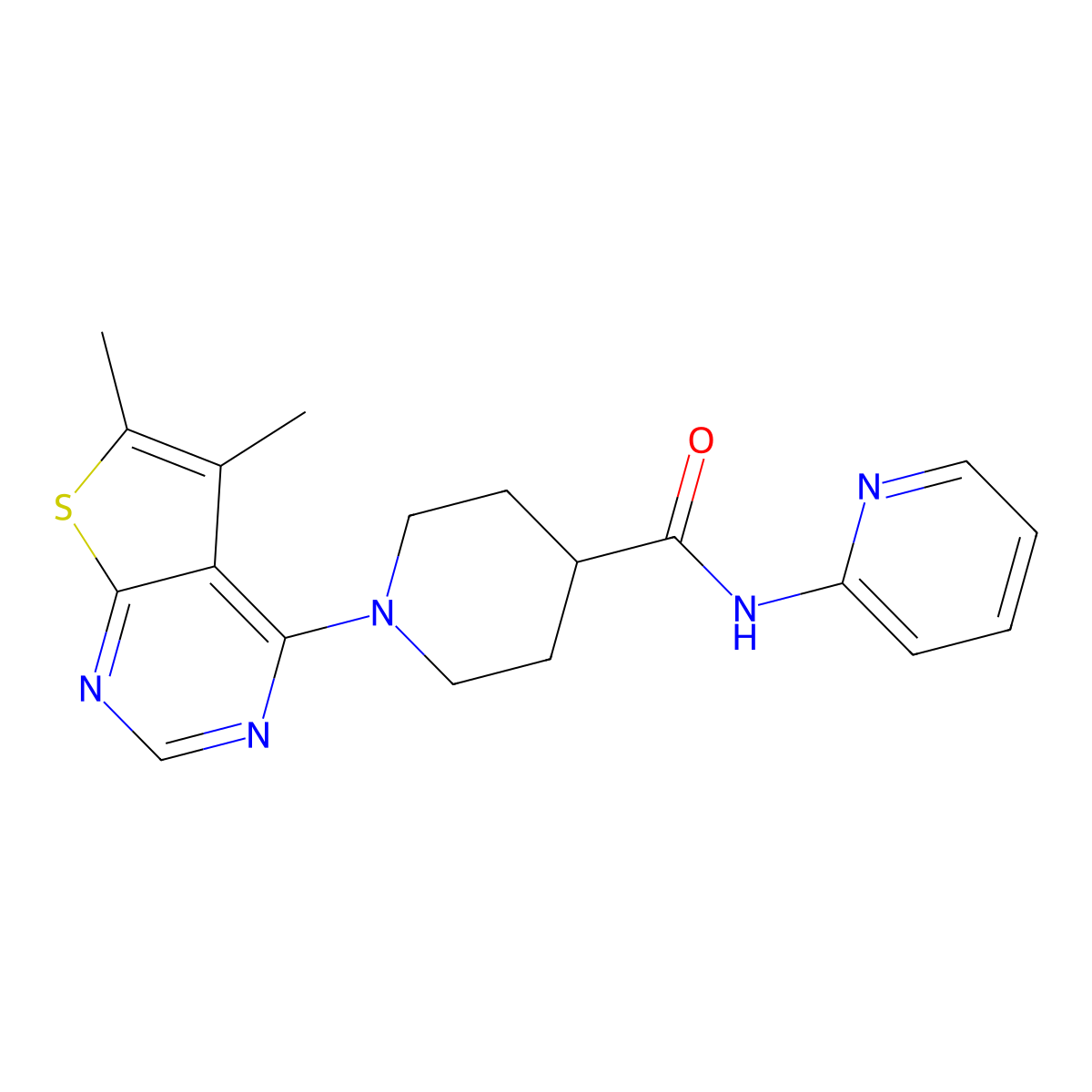 1-(5,6-dimethylthieno[2,3-d]pyrimidin-4-yl)-N-(pyridin-2-yl)piperidine-4-carboxamide molecular structure, CAS 1219583-32-0