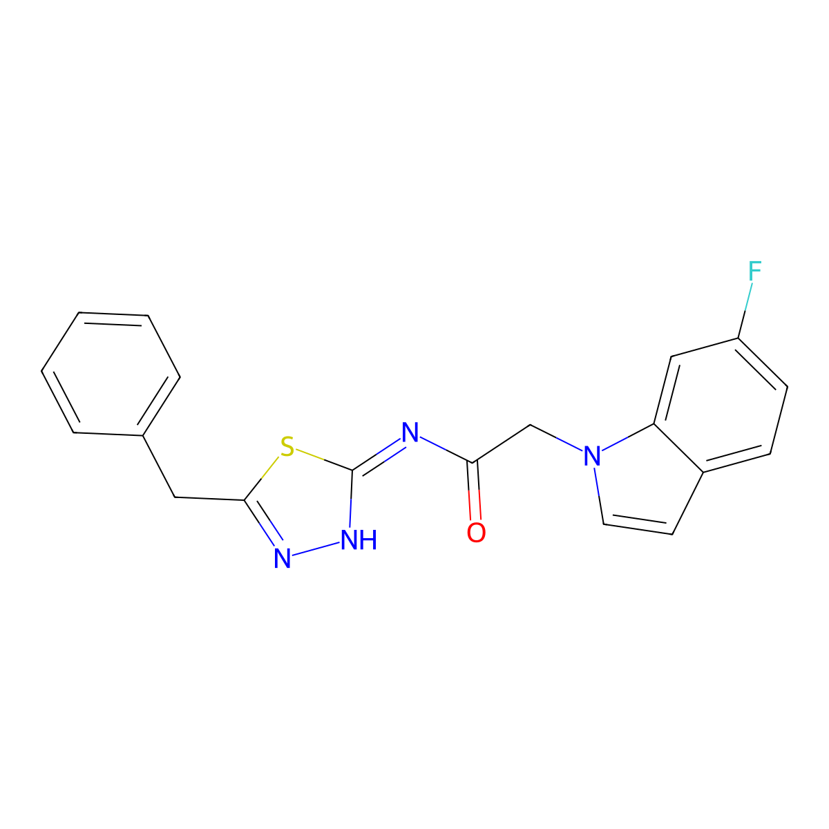 N-(5-benzyl-1,3,4-thiadiazol-2-yl)-2-(6-fluoro-1H-indol-1-yl)acetamide molecular structure, CAS 1219583-93-3