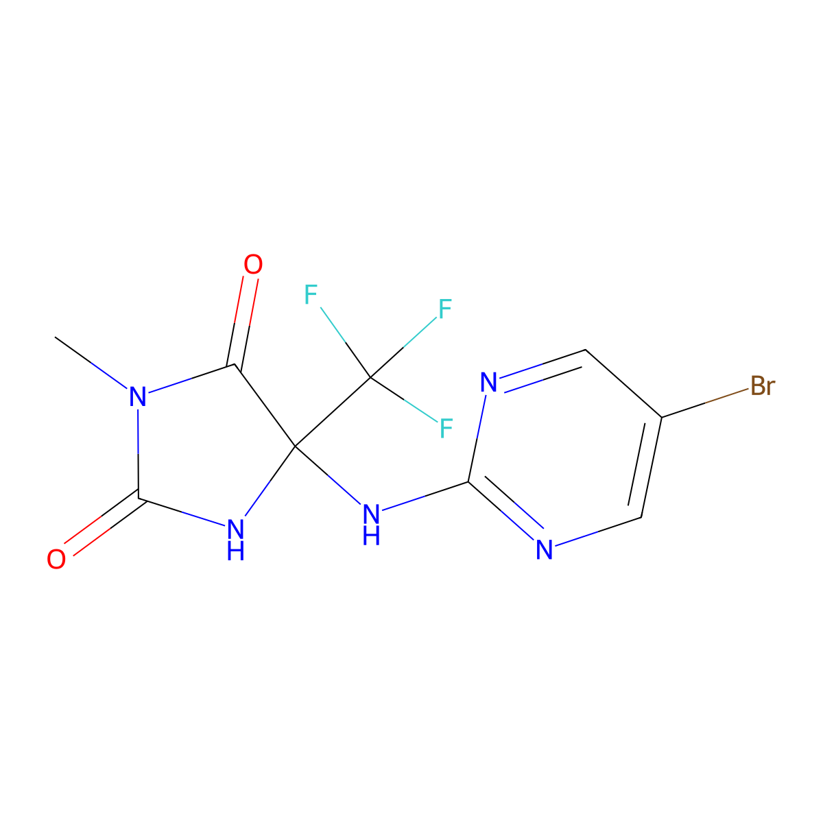 5-[(5-Bromopyrimidin-2-yl)amino]-3-methyl-5-(trifluoromethyl)imidazolidine-2,4-dione molecular structure, CAS 1219584-04-9