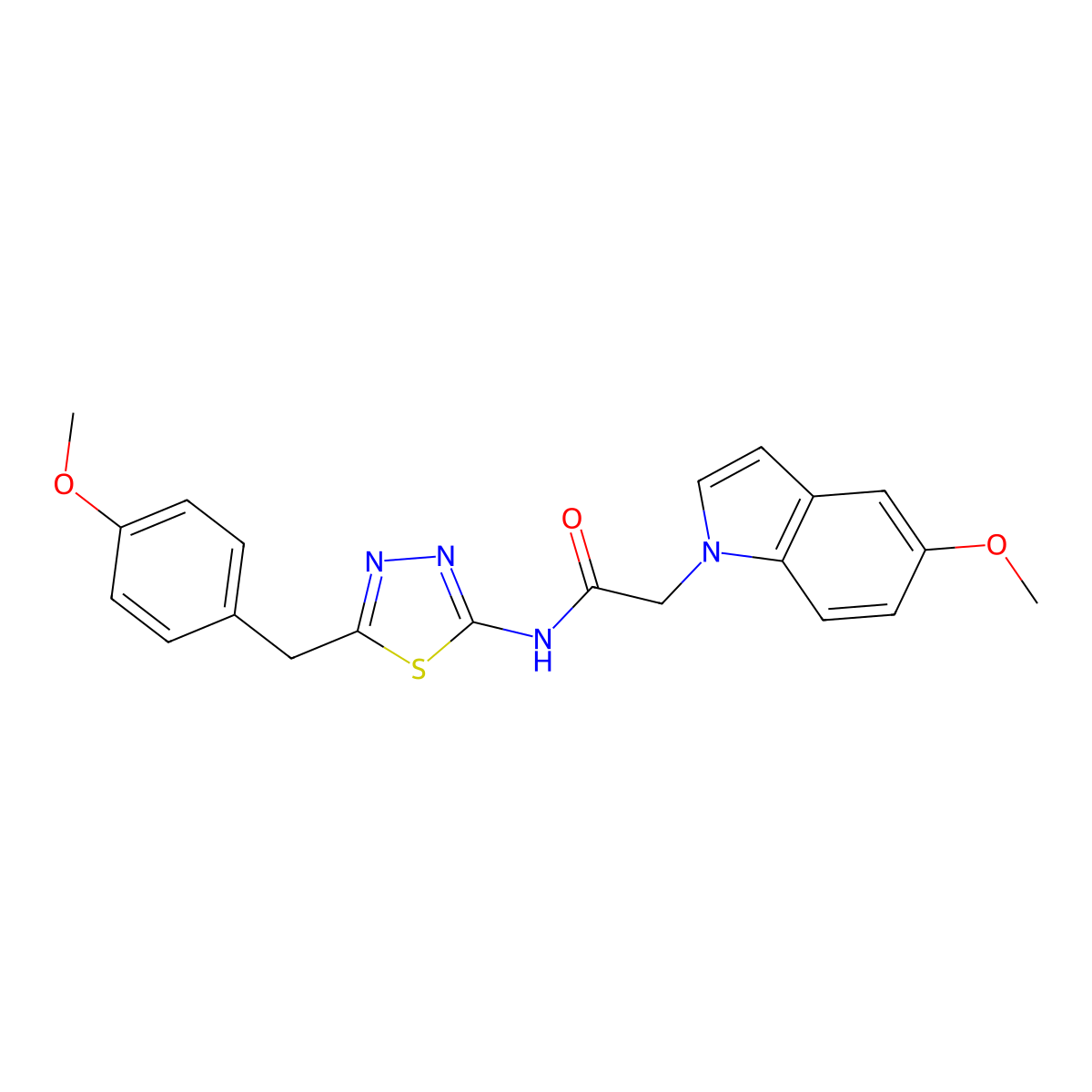 N-[(2E)-5-(4-methoxybenzyl)-1,3,4-thiadiazol-2(3H)-ylidene]-2-(5-methoxy-1H-indol-1-yl)acetamide molecular structure, CAS 1219584-05-0