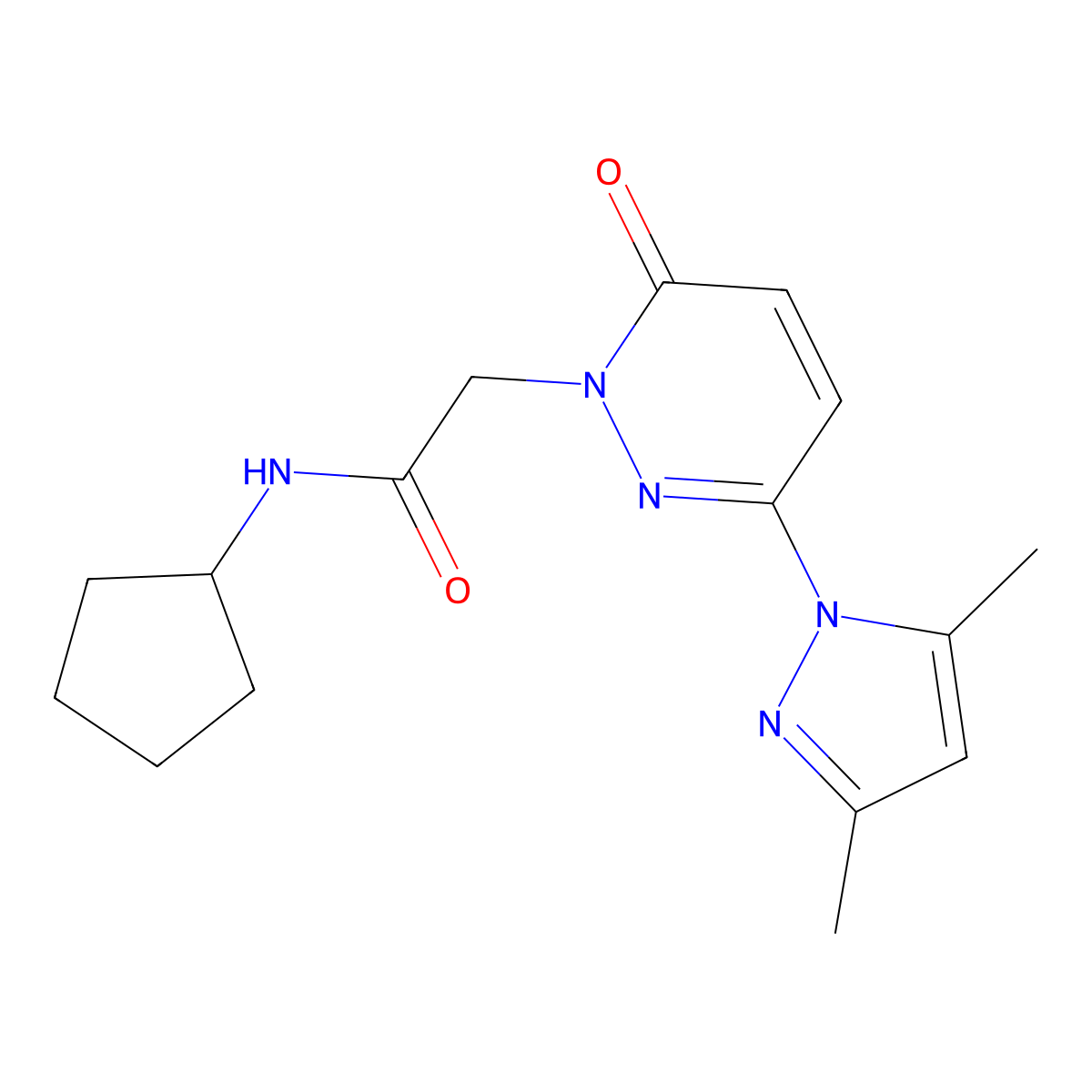 N-cyclopentyl-2-(3-(3,5-dimethyl-1H-pyrazol-1-yl)-6-oxopyridazin-1(6H)-yl)acetamide molecular structure, CAS 1219584-09-4