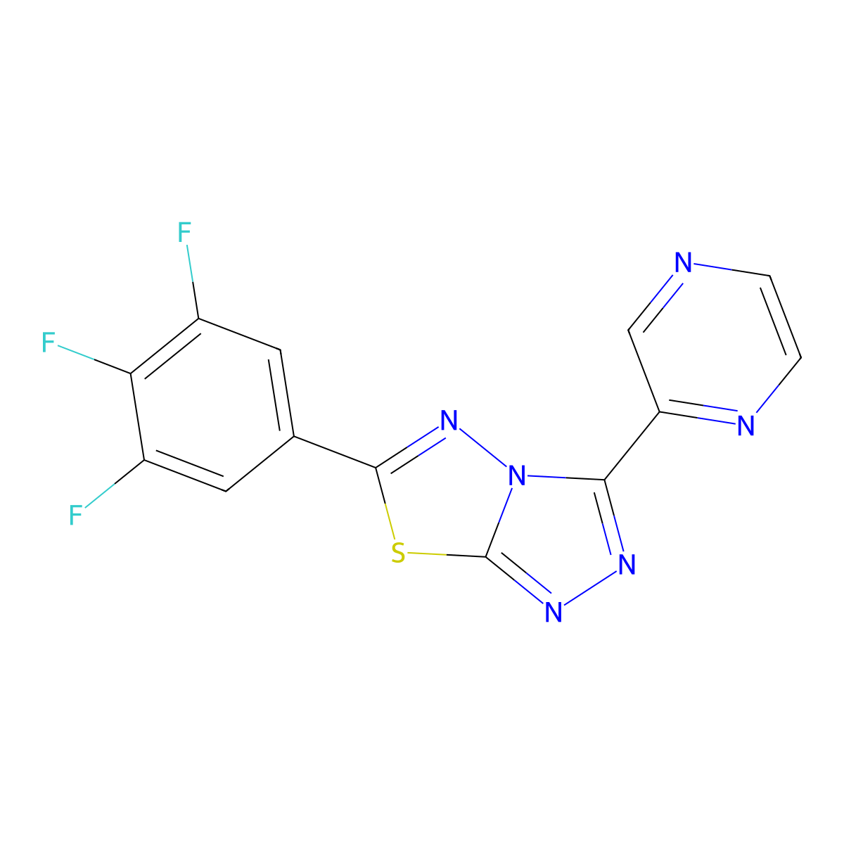 2-[6-(3,4,5-Trifluorophenyl)-[1,2,4]triazolo[3,4-b][1,3,4]thiadiazol-3-yl]pyrazine molecular structure, CAS 1219584-13-0