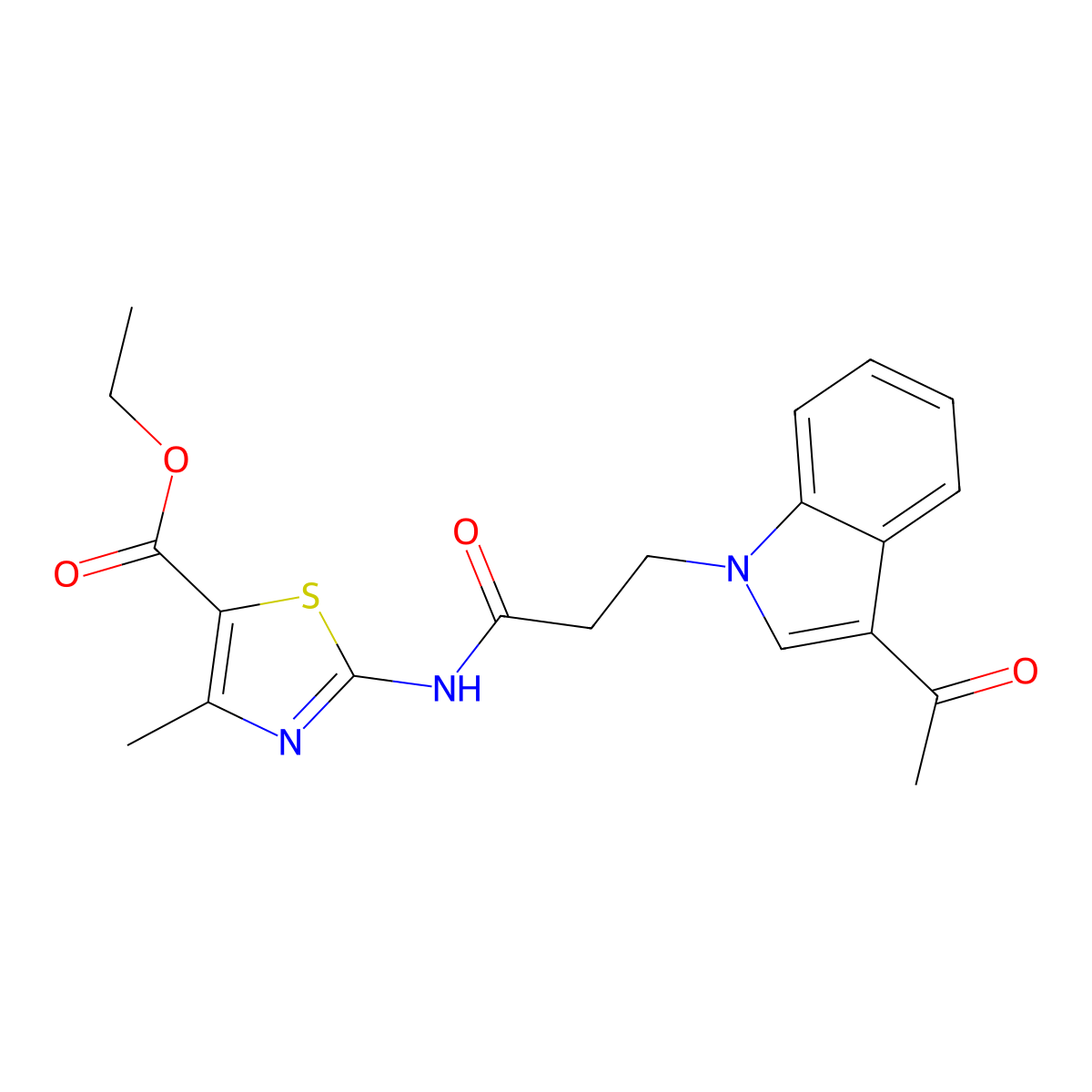 ethyl 2-{[3-(3-acetyl-1H-indol-1-yl)propanoyl]amino}-4-methyl-1,3-thiazole-5-carboxylate molecular structure, CAS 1219584-51-6