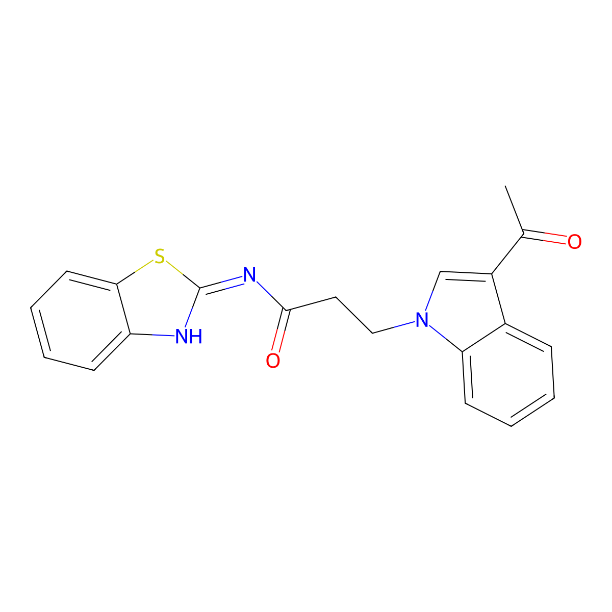 3-(3-acetyl-1H-indol-1-yl)-N-[(2E)-1,3-benzothiazol-2(3H)-ylidene]propanamide molecular structure, CAS 1219584-60-7