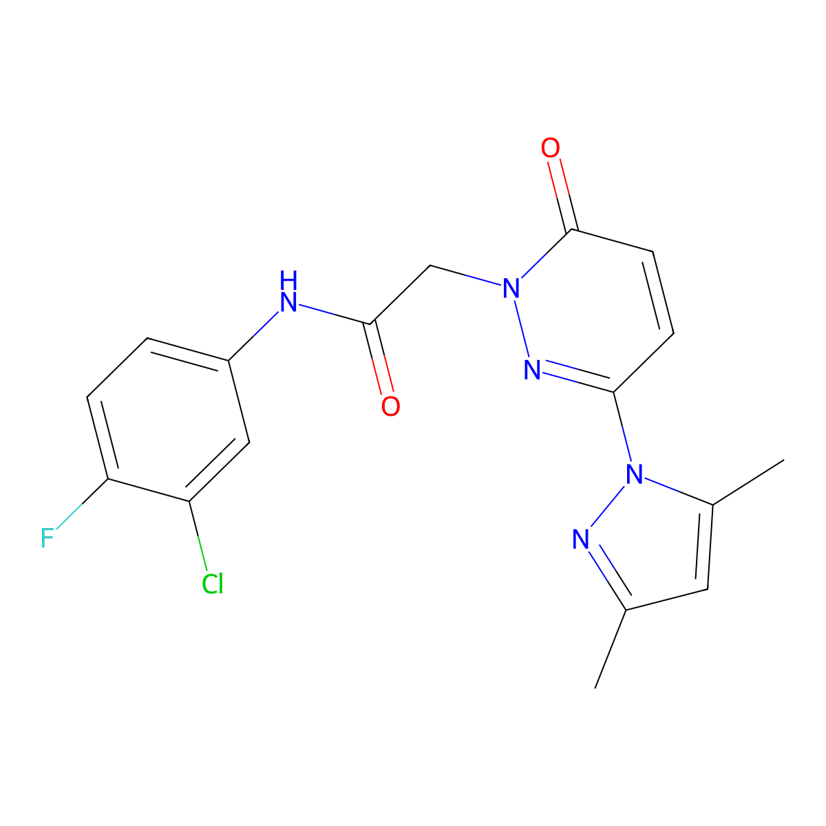 N-(3-chloro-4-fluorophenyl)-2-(3-(3,5-dimethyl-1H-pyrazol-1-yl)-6-oxopyridazin-1(6H)-yl)acetamide molecular structure, CAS 1219584-65-2