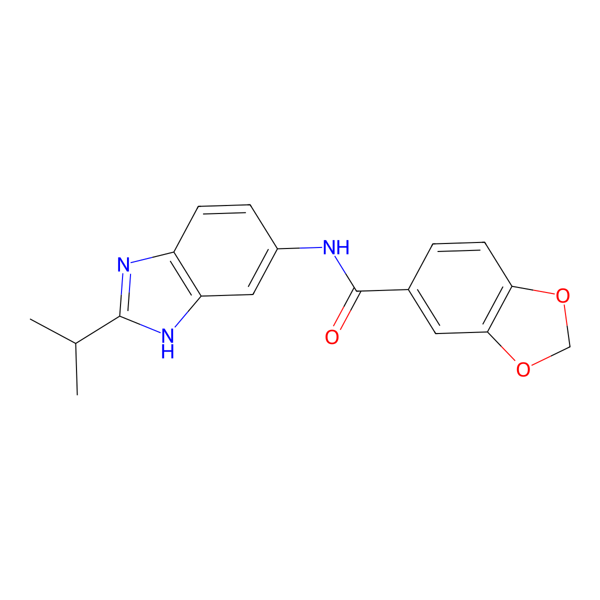 N-[2-(propan-2-yl)-1H-benzimidazol-5-yl]-1,3-benzodioxole-5-carboxamide molecular structure, CAS 1219584-67-4