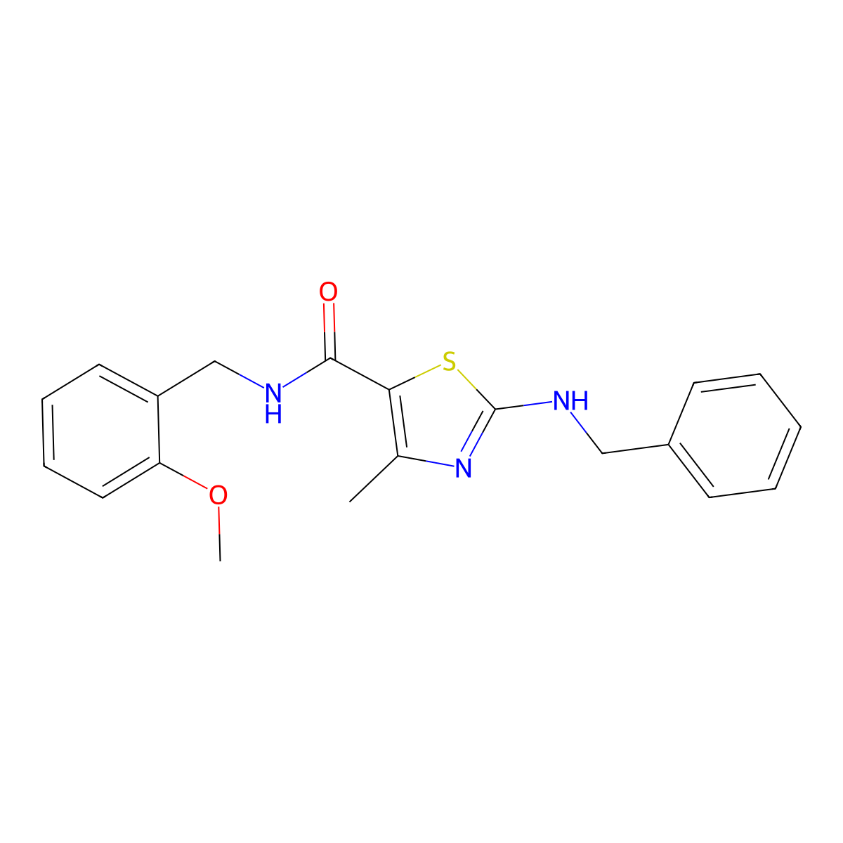 2-(benzylamino)-N-(2-methoxybenzyl)-4-methyl-1,3-thiazole-5-carboxamide molecular structure, CAS 1219585-22-4