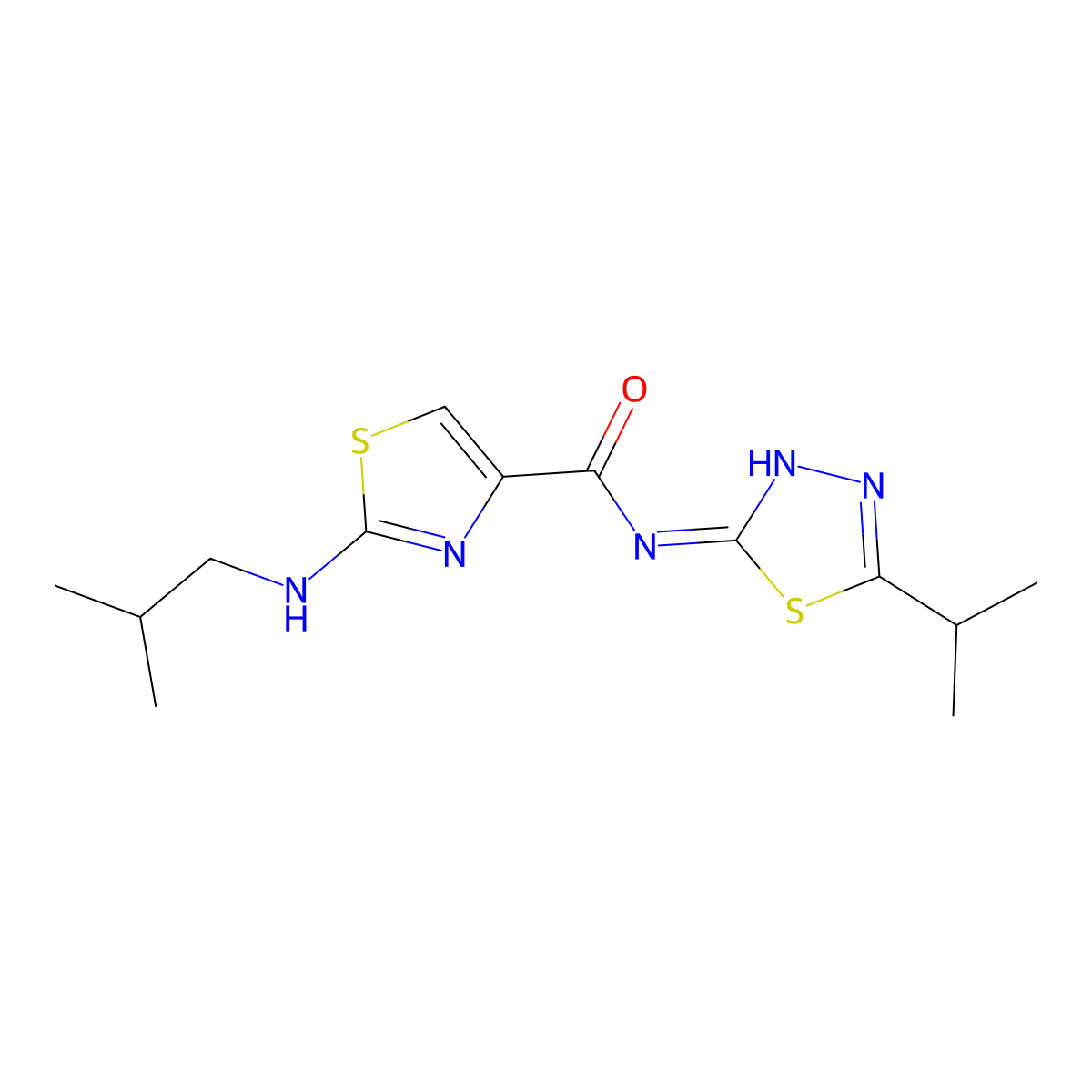 2-[(2-methylpropyl)amino]-N-[(2E)-5-(propan-2-yl)-1,3,4-thiadiazol-2(3H)-ylidene]-1,3-thiazole-4-carboxamide molecular structure, CAS 1219585-41-7