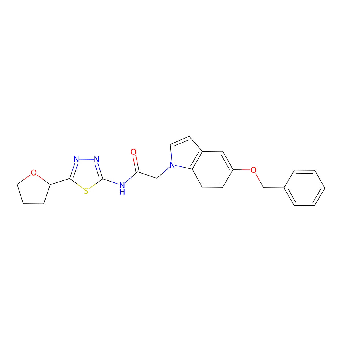 2-[5-(benzyloxy)-1H-indol-1-yl]-N-[(2E)-5-(tetrahydrofuran-2-yl)-1,3,4-thiadiazol-2(3H)-ylidene]acetamide molecular structure, CAS 1219585-53-1