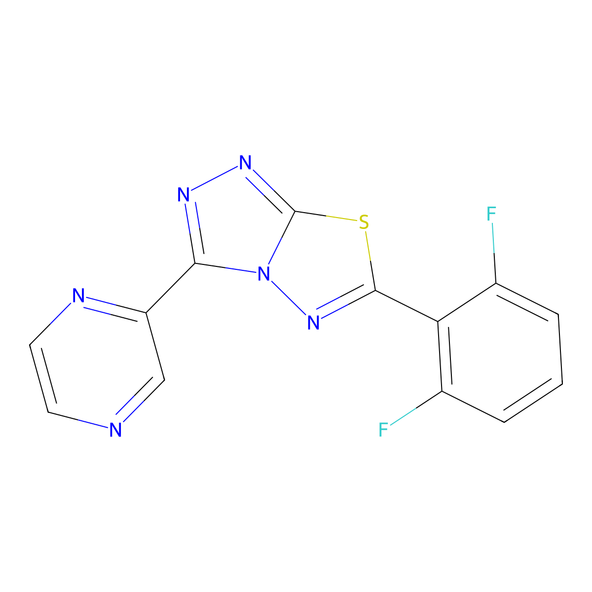 2-[6-(2,6-Difluorophenyl)-[1,2,4]triazolo[3,4-b][1,3,4]thiadiazol-3-yl]pyrazine molecular structure, CAS 1219585-67-7