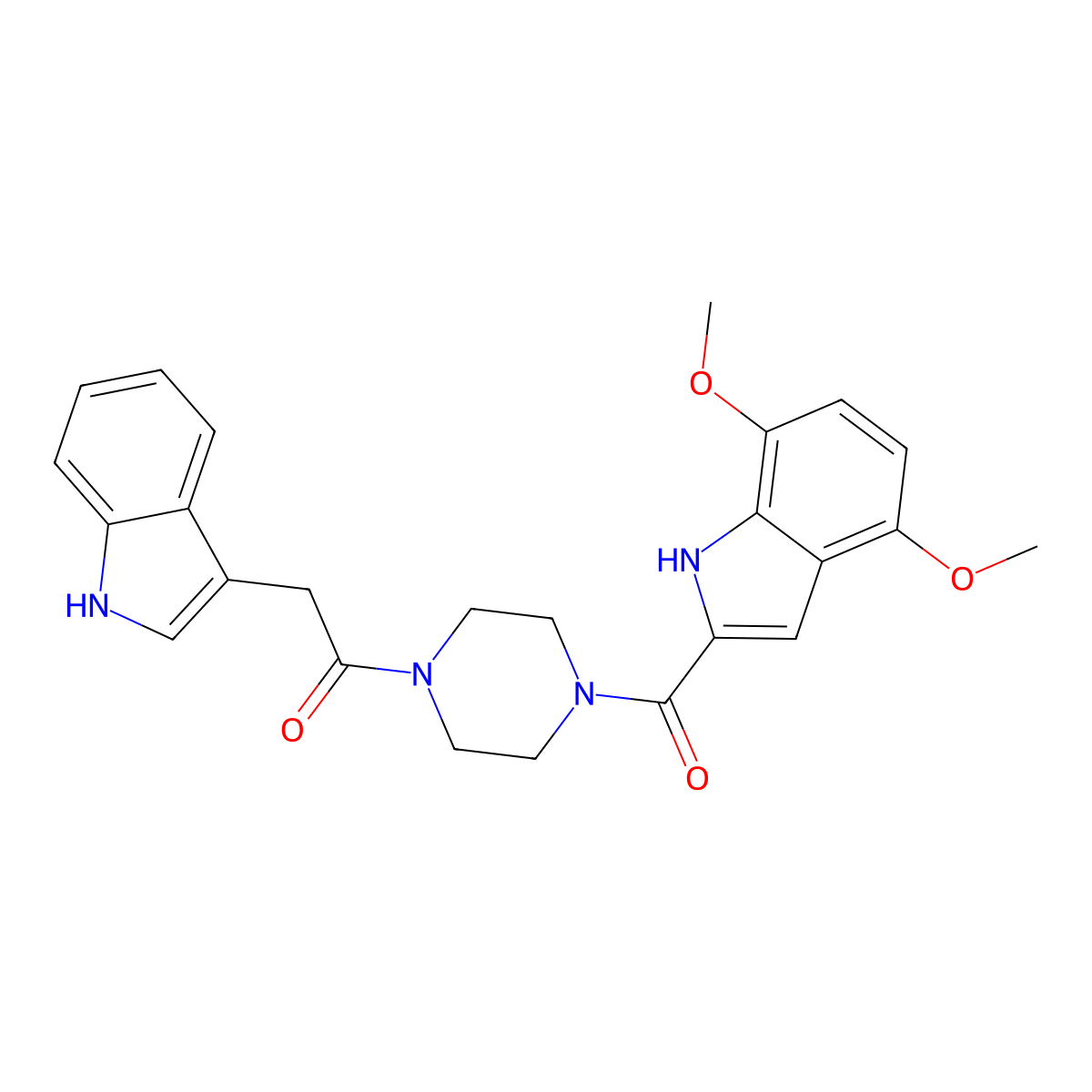1-{4-[(4,7-dimethoxy-1H-indol-2-yl)carbonyl]piperazin-1-yl}-2-(1H-indol-3-yl)ethanone molecular structure, CAS 1219585-71-3