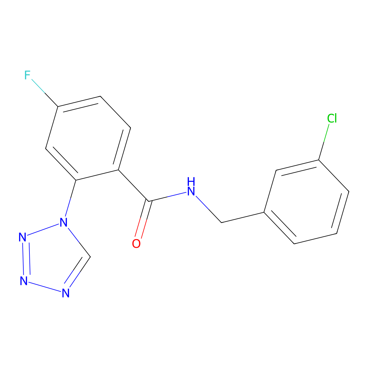 N-(3-chlorobenzyl)-4-fluoro-2-(1H-tetrazol-1-yl)benzamide molecular structure, CAS 1219585-80-4