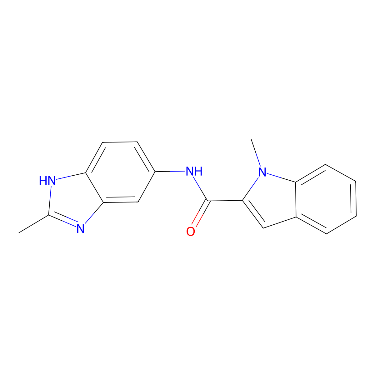1-methyl-N-(2-methyl-1H-benzimidazol-5-yl)-1H-indole-2-carboxamide molecular structure, CAS 1219585-92-8