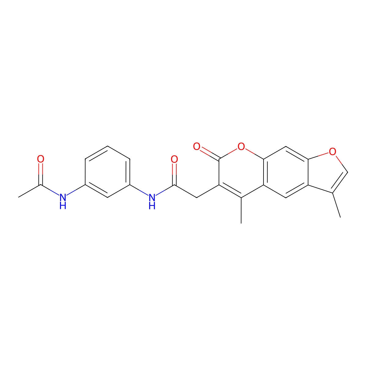 N-[3-(acetylamino)phenyl]-2-(3,5-dimethyl-7-oxo-7H-furo[3,2-g]chromen-6-yl)acetamide molecular structure, CAS 1219586-35-2