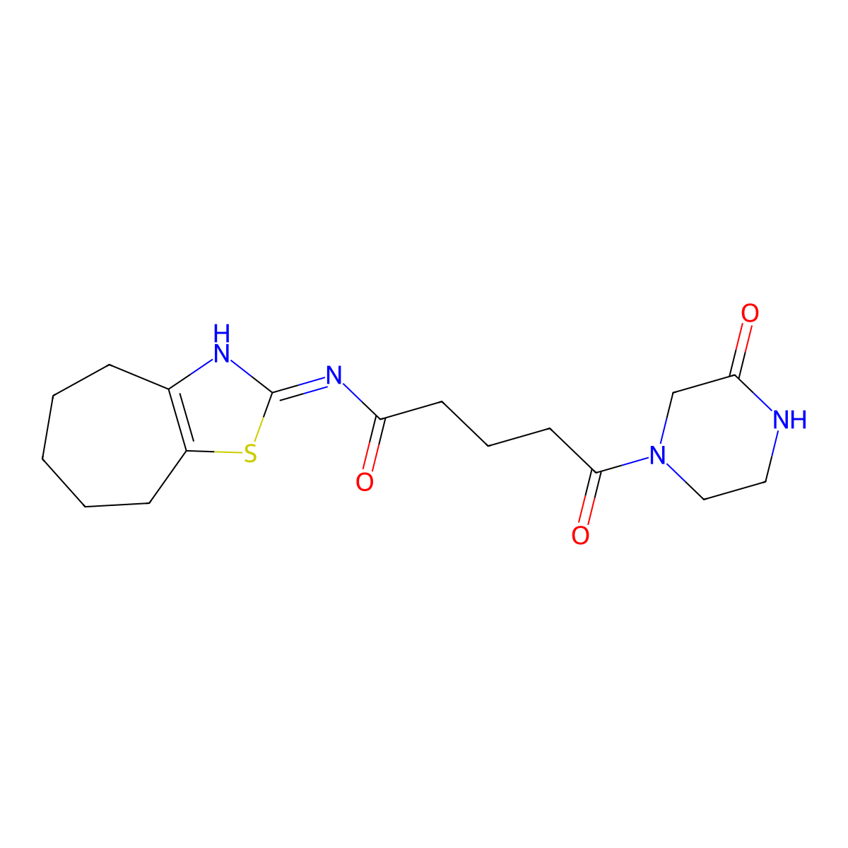 N-[(2Z)-3,4,5,6,7,8-hexahydro-2H-cyclohepta[d][1,3]thiazol-2-ylidene]-5-oxo-5-(3-oxopiperazin-1-yl)pentanamide molecular structure, CAS 1219586-63-6