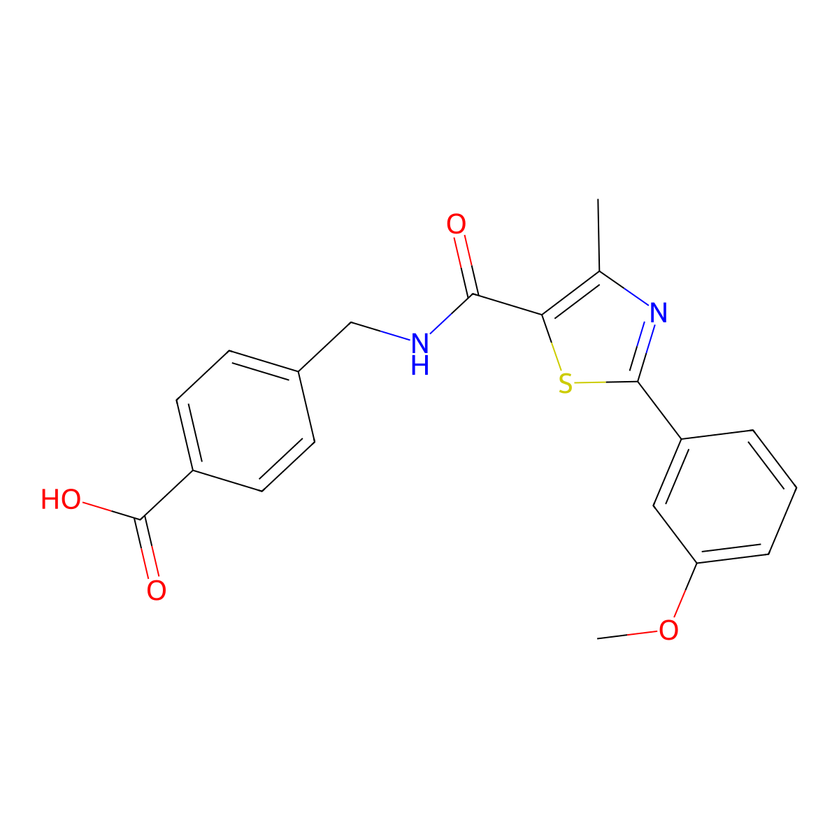 4-[({[2-(3-Methoxyphenyl)-4-methyl-1,3-thiazol-5-yl]carbonyl}amino)methyl]benzoic acid molecular structure, CAS 1219586-68-1