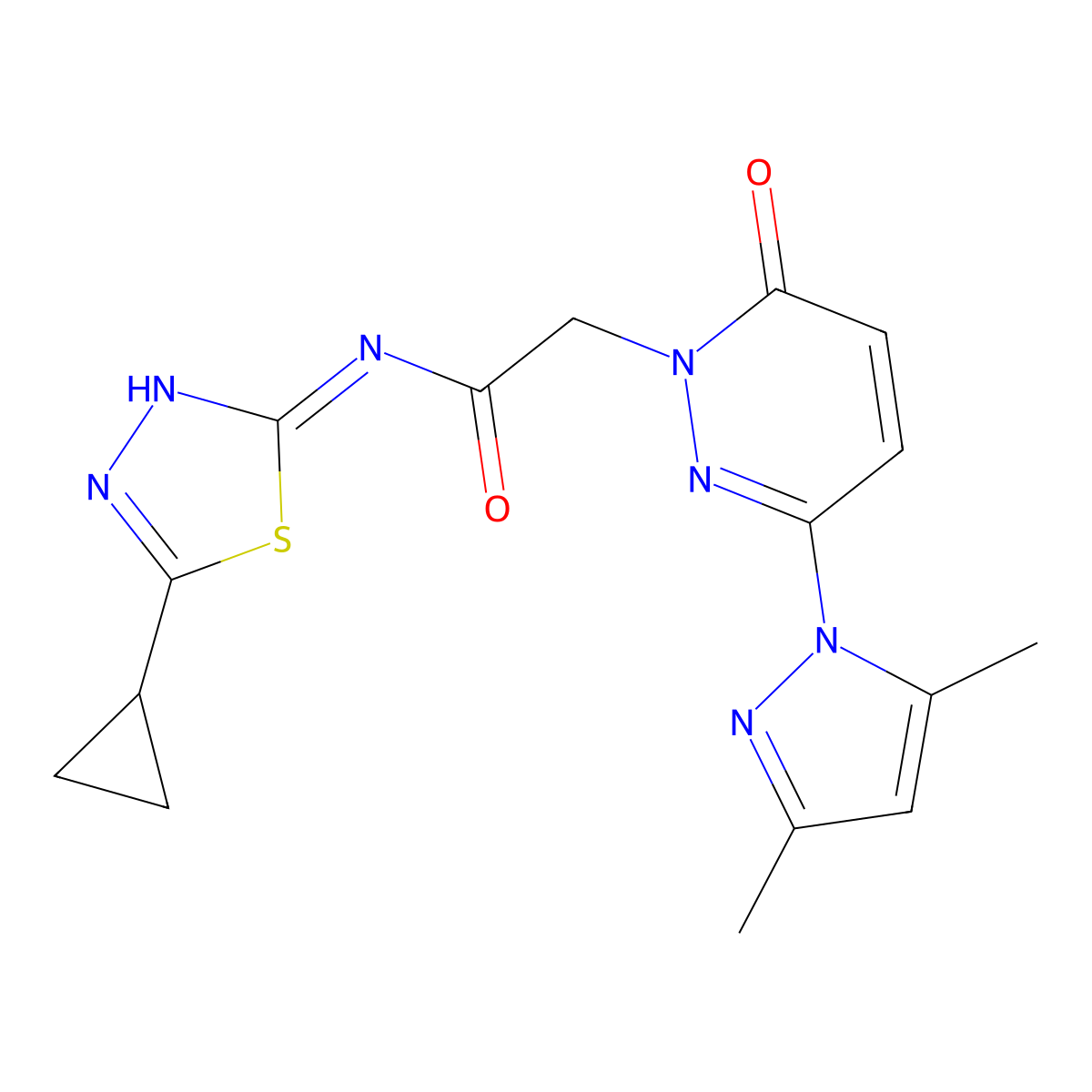 N-[(2Z)-5-cyclopropyl-1,3,4-thiadiazol-2(3H)-ylidene]-2-[3-(3,5-dimethyl-1H-pyrazol-1-yl)-6-oxopyridazin-1(6H)-yl]acetamide molecular structure, CAS 1219587-00-4
