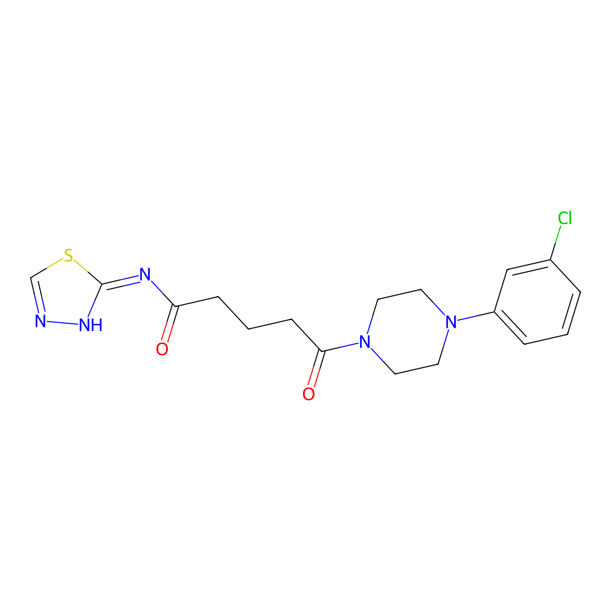 5-[4-(3-chlorophenyl)piperazin-1-yl]-5-oxo-N-[(2E)-1,3,4-thiadiazol-2(3H)-ylidene]pentanamide molecular structure, CAS 1219587-43-5