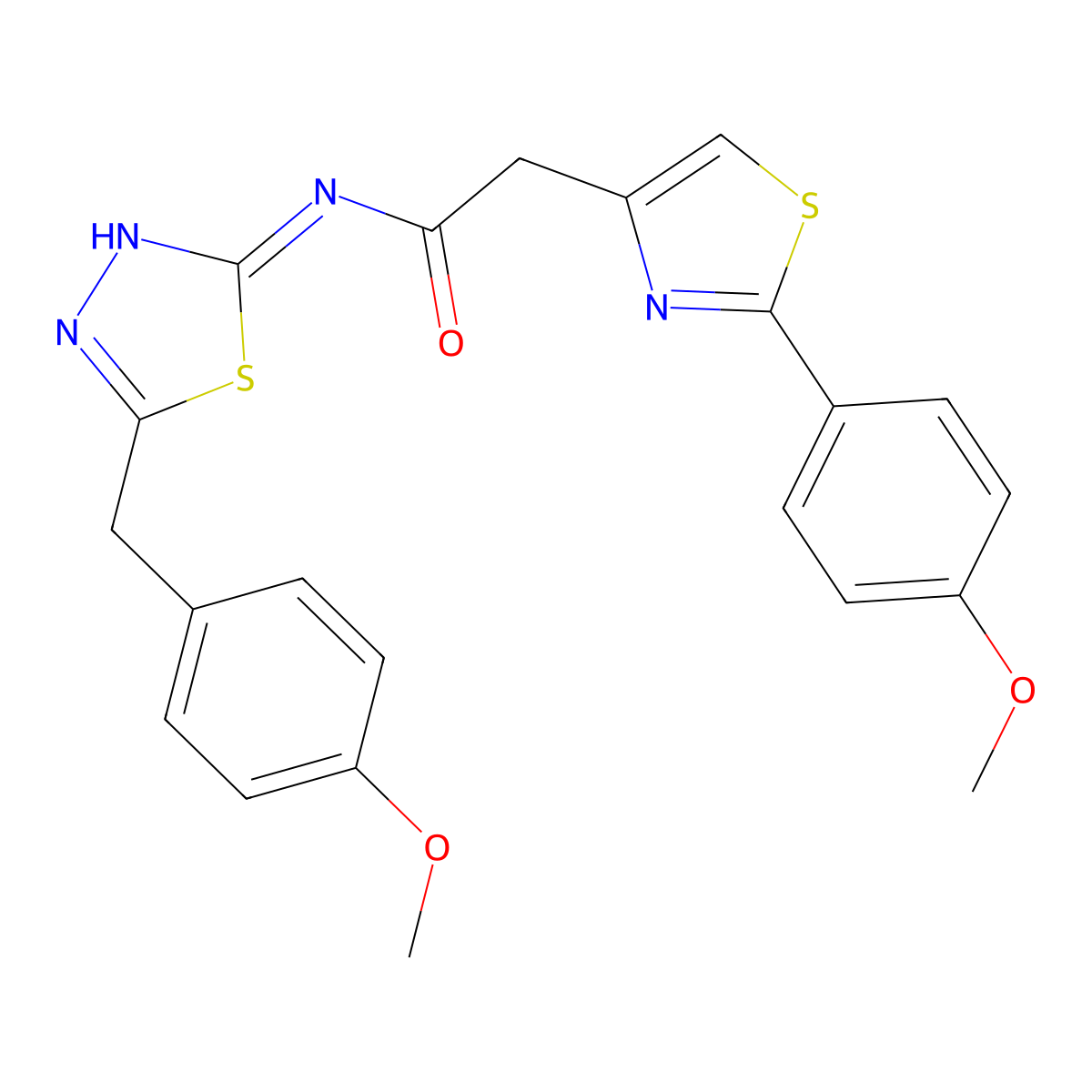 N-[(2Z)-5-(4-methoxybenzyl)-1,3,4-thiadiazol-2(3H)-ylidene]-2-[2-(4-methoxyphenyl)-1,3-thiazol-4-yl]acetamide molecular structure, CAS 1219587-66-2