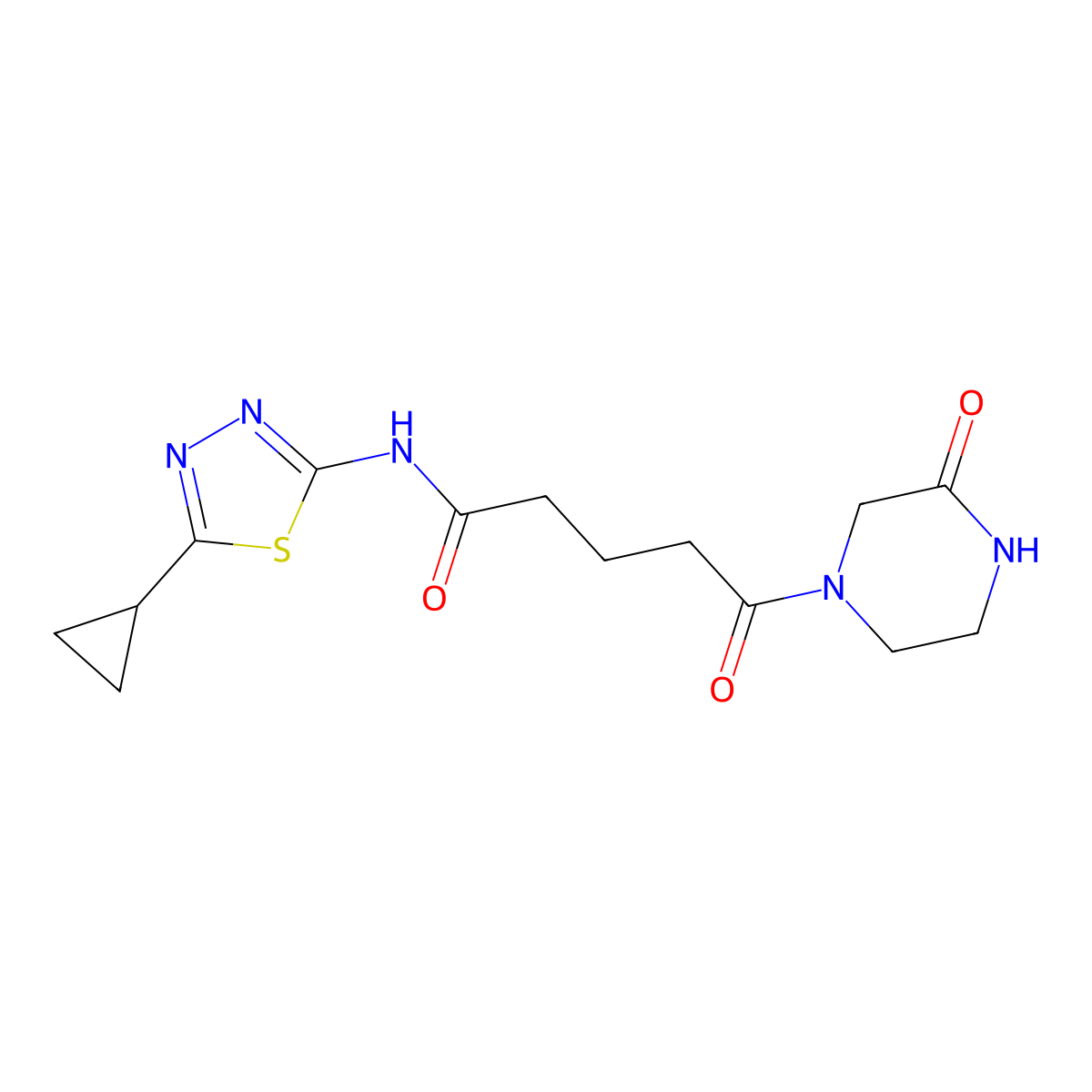 N-(5-cyclopropyl-1,3,4-thiadiazol-2-yl)-5-oxo-5-(3-oxopiperazin-1-yl)pentanamide molecular structure, CAS 1219587-90-2