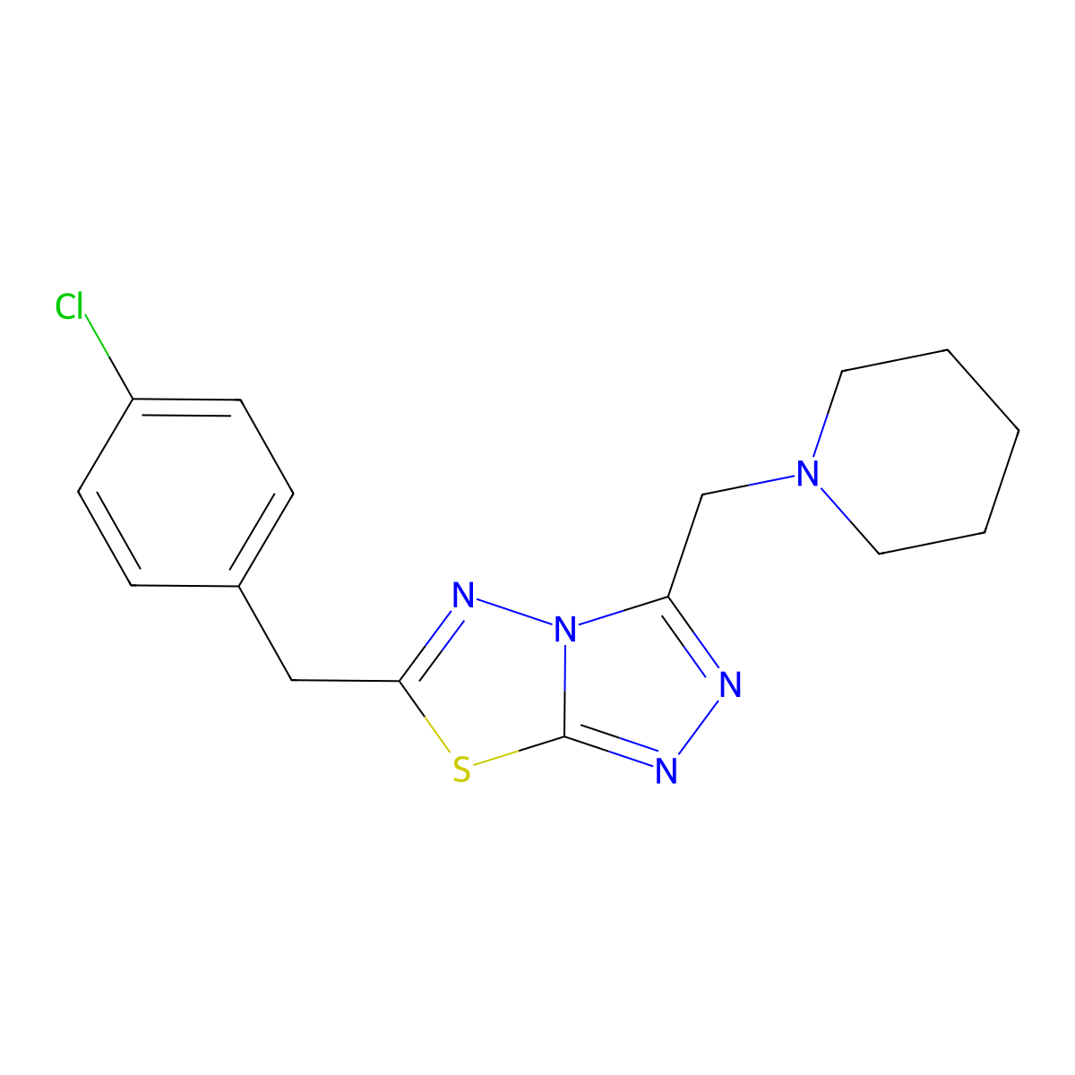 6-(4-Chlorobenzyl)-3-(1-piperidinylmethyl)[1,2,4]triazolo[3,4-b][1,3,4]thiadiazole molecular structure, CAS 1219588-02-9