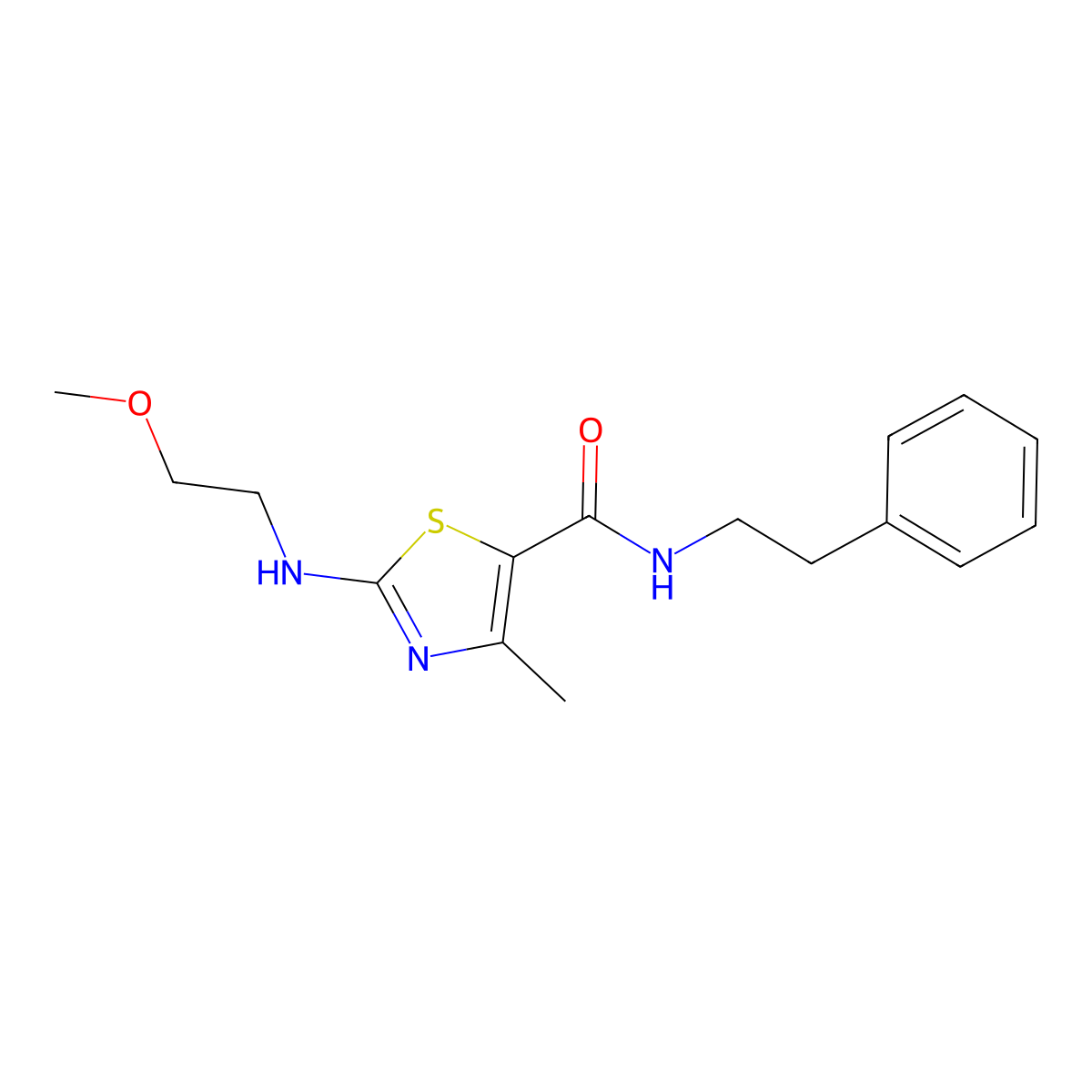 2-[(2-methoxyethyl)amino]-4-methyl-N-(2-phenylethyl)-1,3-thiazole-5-carboxamide molecular structure, CAS 1219588-18-7