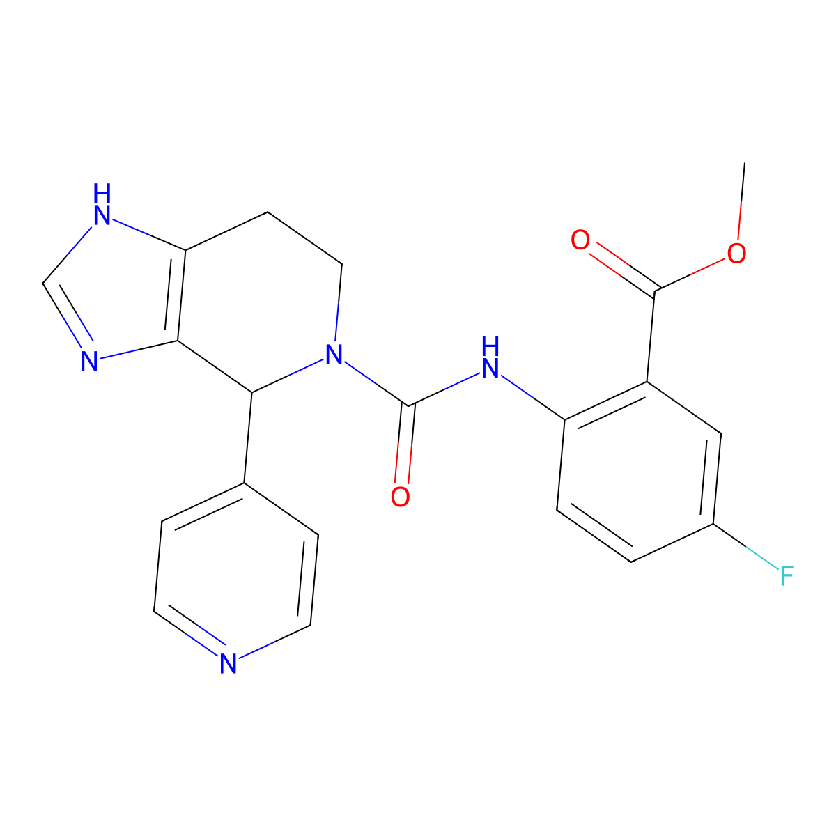 methyl 5-fluoro-2-({[4-(pyridin-4-yl)-1,4,6,7-tetrahydro-5H-imidazo[4,5-c]pyridin-5-yl]carbonyl}amino)benzoate molecular structure, CAS 1219588-40-5