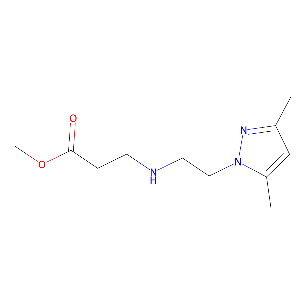 methyl 3-((2-(3,5-dimethyl-1H-pyrazol-1-yl)ethyl)amino)propanoate molecular structure, CAS 1219588-46-1