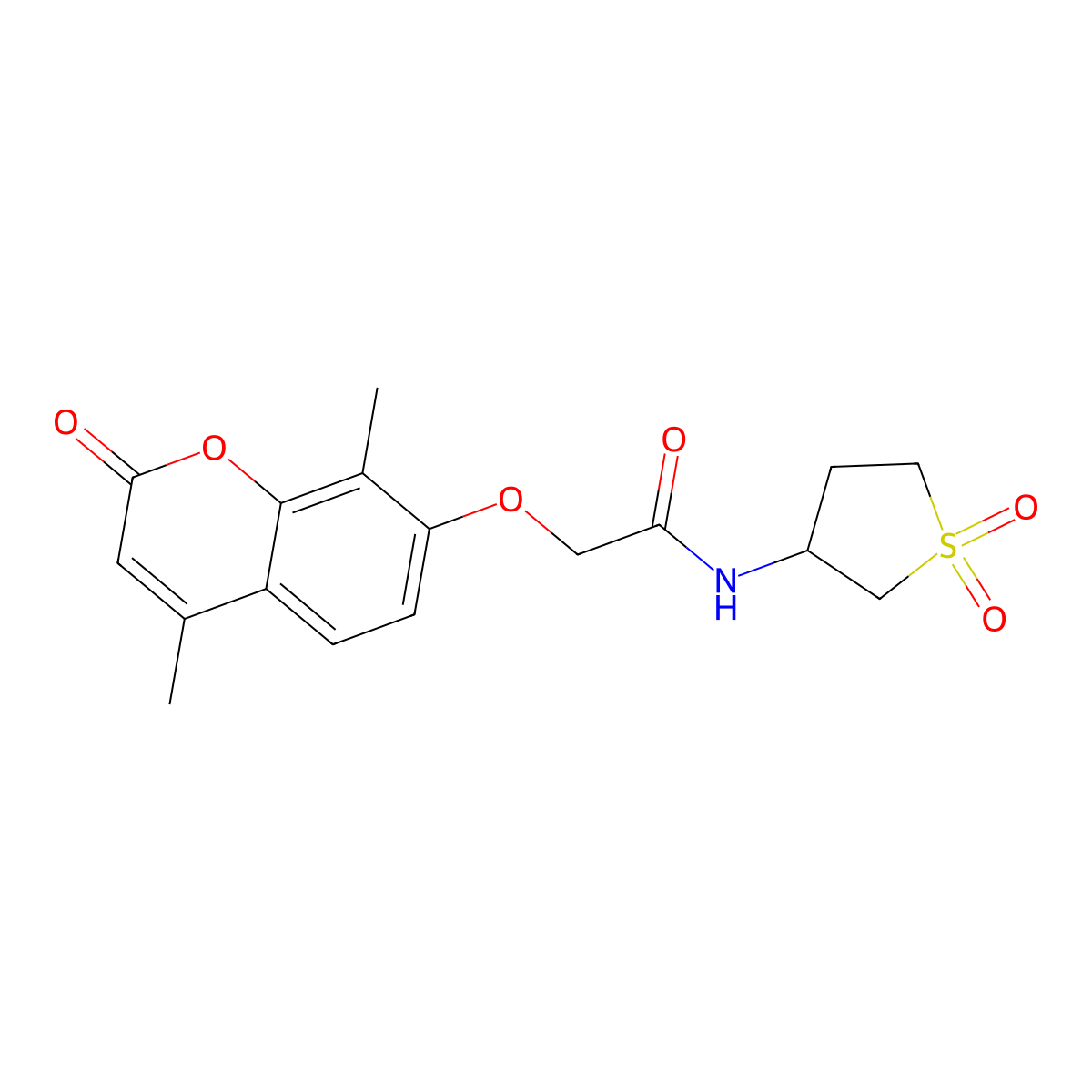 2-[(4,8-dimethyl-2-oxo-2H-chromen-7-yl)oxy]-N-(1,1-dioxidotetrahydro-3-thienyl)acetamide molecular structure, CAS 1219588-54-1