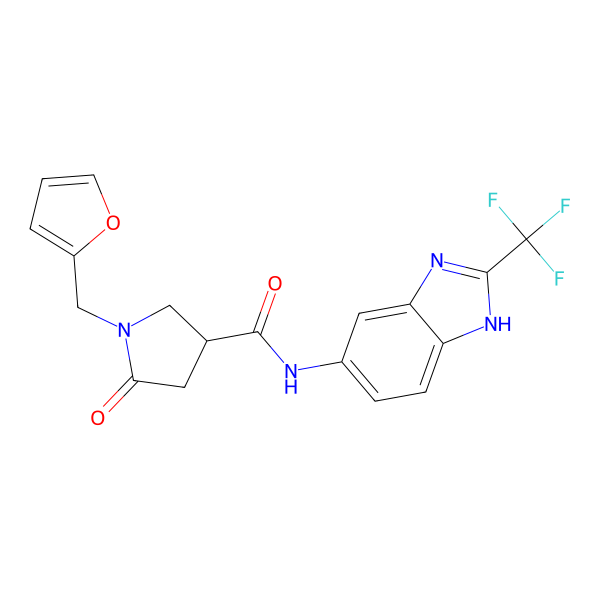 1-(furan-2-ylmethyl)-5-oxo-N-[2-(trifluoromethyl)-1H-benzimidazol-5-yl]pyrrolidine-3-carboxamide molecular structure, CAS 1219588-71-2