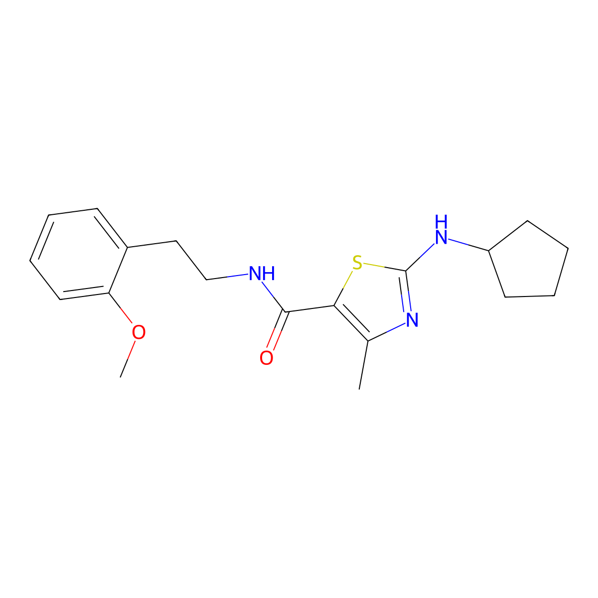 2-(cyclopentylamino)-N-[2-(2-methoxyphenyl)ethyl]-4-methyl-1,3-thiazole-5-carboxamide molecular structure, CAS 1219588-80-3
