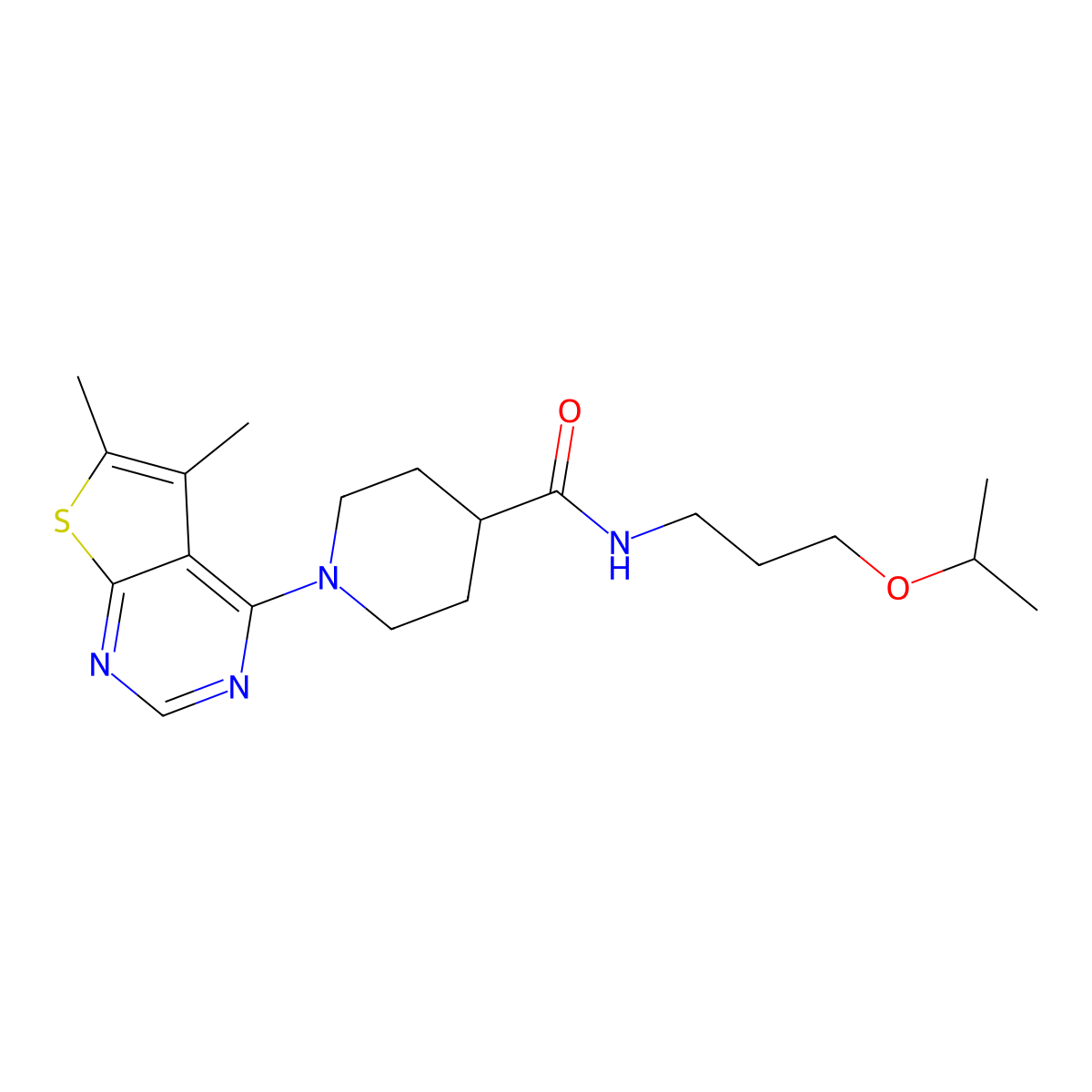 1-(5,6-dimethylthieno[2,3-d]pyrimidin-4-yl)-N~4~-(3-isopropoxypropyl)-4-piperidinecarboxamide molecular structure, CAS 1219588-81-4