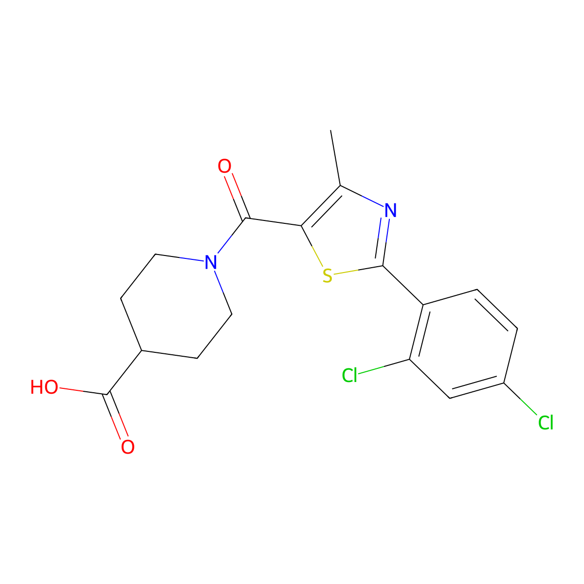 1-{[2-(2,4-Dichlorophenyl)-4-methyl-1,3-thiazol-5-yl]carbonyl}piperidine-4-carboxylic acid molecular structure, CAS 1219588-99-4