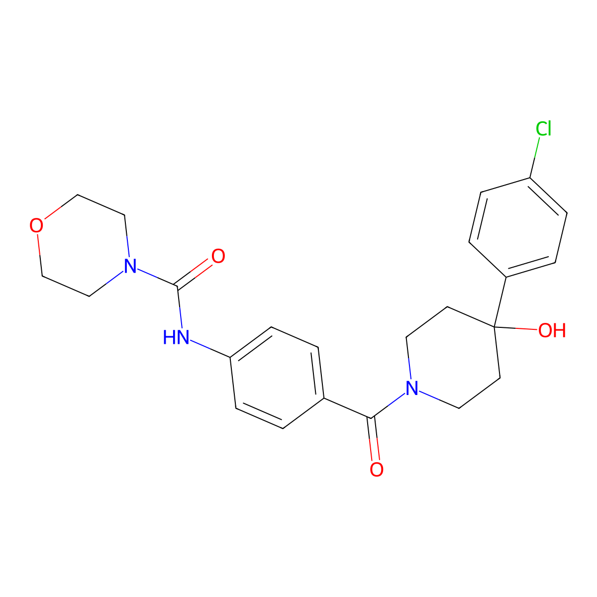 N-(4-{[4-(4-chlorophenyl)-4-hydroxypiperidin-1-yl]carbonyl}phenyl)morpholine-4-carboxamide molecular structure, CAS 1219589-02-2