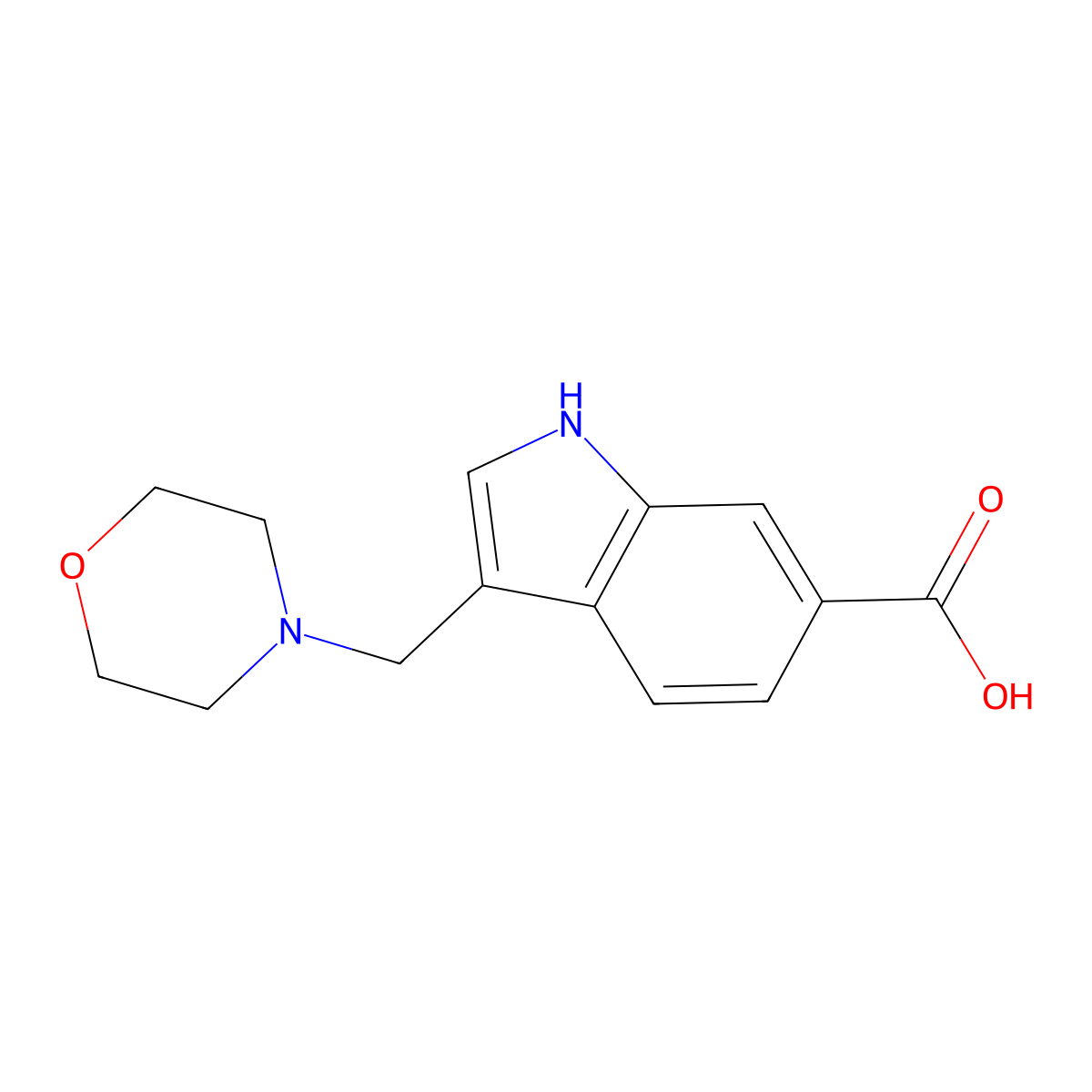 3-(morpholin-4-ylmethyl)-1H-indole-6-carboxylic acid molecular structure, CAS 1219589-07-7