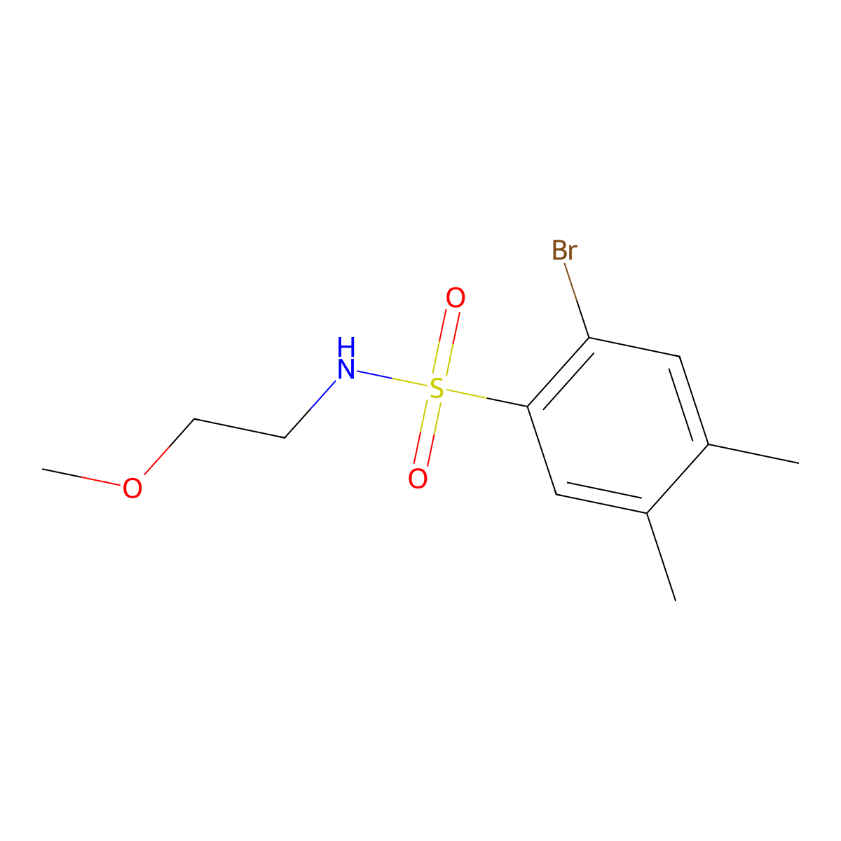 2-bromo-N-(2-methoxyethyl)-4,5-dimethylbenzenesulfonamide molecular structure, CAS 1219589-26-0