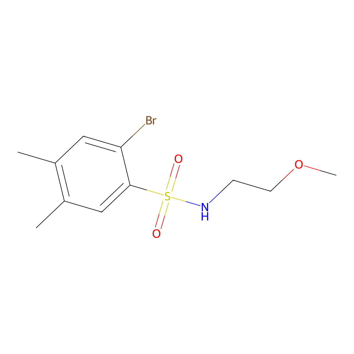 2-bromo-N-(2-methoxyethyl)-4,5-dimethylbenzenesulfonamide molecular structure, CAS 1219589-26-0