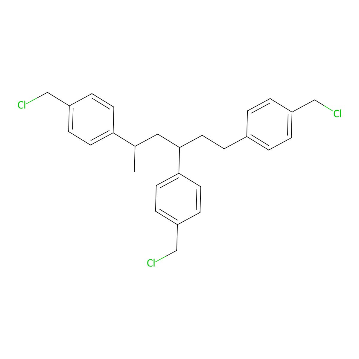 1,1',1''-(Hexane-1,3,5-triyl)tris[4-(chloromethyl)benzene] molecular structure, CAS 121961-20-4