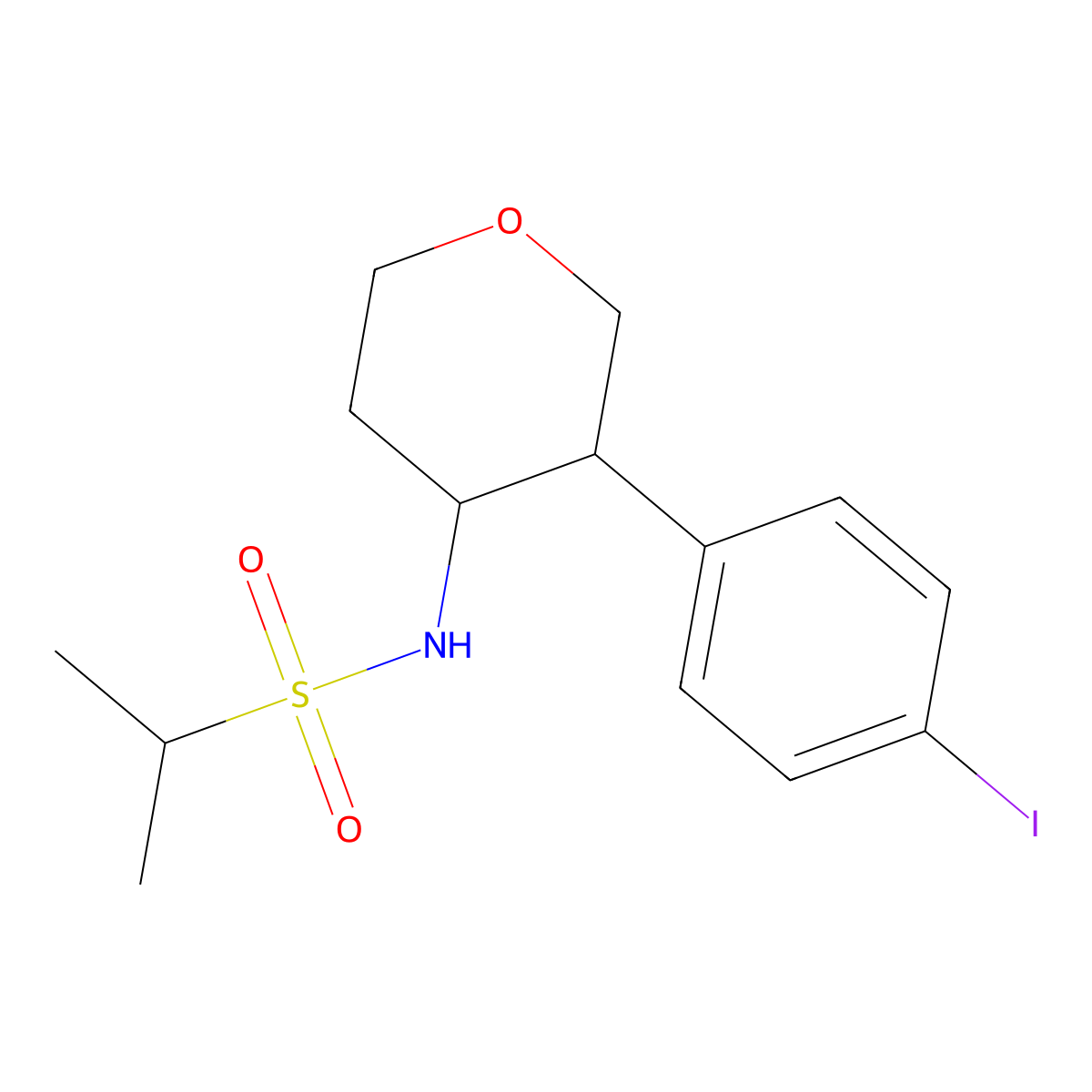 trans-N-(3-(4-Iodophenyl)tetrahydro-2H-pyran-4-YL)propane-2-sulfonamide molecular structure, CAS 1219633-17-6
