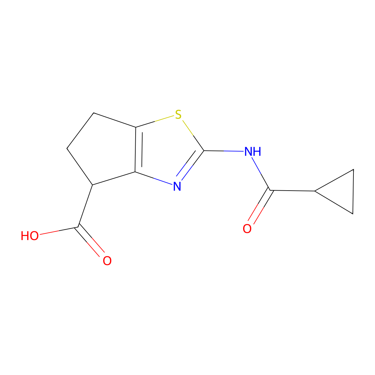 2-[(cyclopropylcarbonyl)amino]-5,6-dihydro-4H-cyclopenta[d][1,3]thiazole-4-carboxylic acid molecular structure, CAS 1219827-78-7