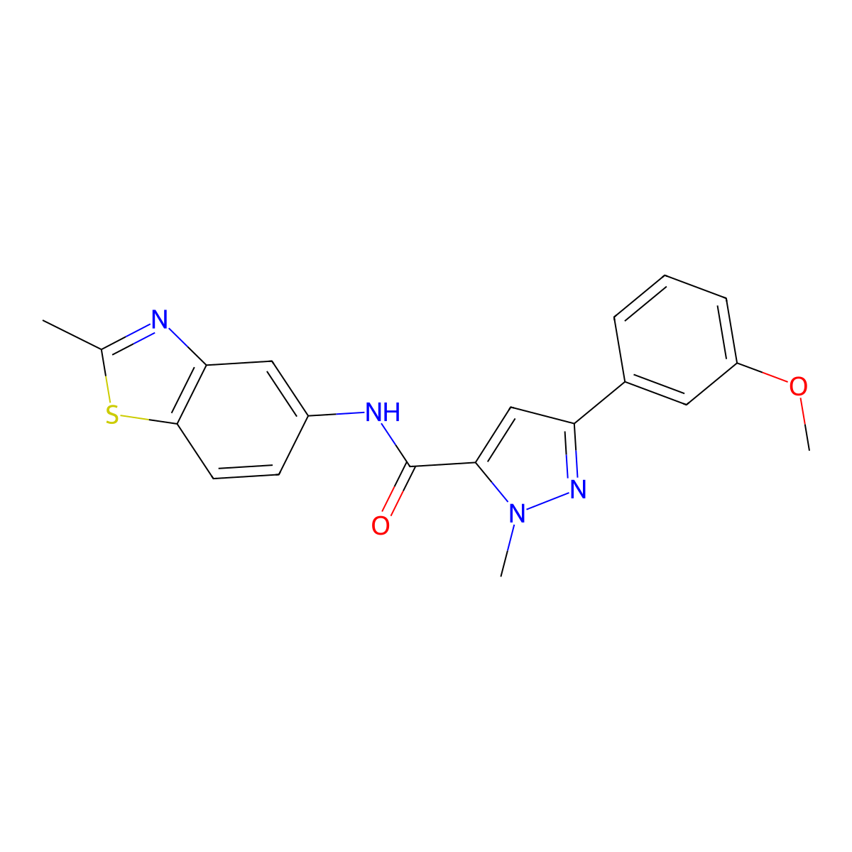 3-(3-methoxyphenyl)-1-methyl-N-(2-methylbenzo[d]thiazol-5-yl)-1H-pyrazole-5-carboxamide molecular structure, CAS 1219841-72-1