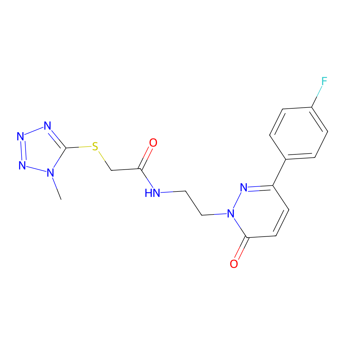N-(2-(3-(4-fluorophenyl)-6-oxopyridazin-1(6H)-yl)ethyl)-2-((1-methyl-1H-tetrazol-5-yl)thio)acetamide molecular structure, CAS 1219841-73-2