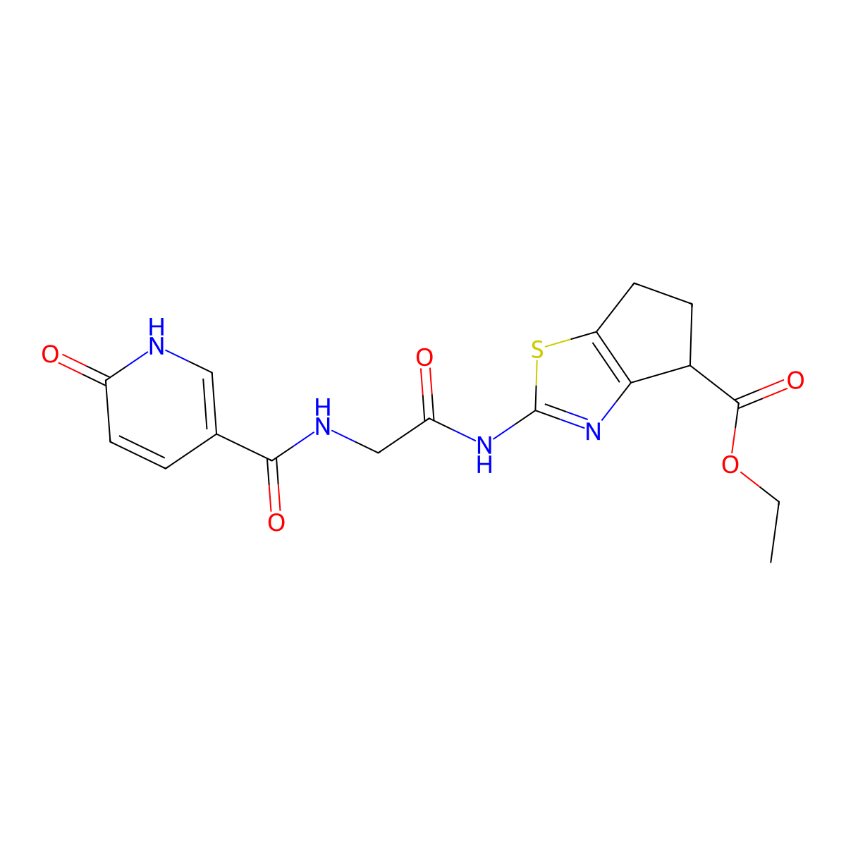 ethyl 2-(2-(6-oxo-1,6-dihydropyridine-3-carboxamido)acetamido)-5,6-dihydro-4H-cyclopenta[d]thiazole-4-carboxylate molecular structure, CAS 1219841-75-4