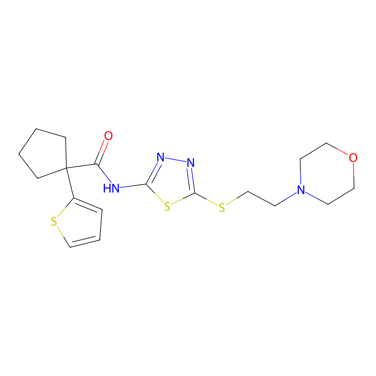 N-(5-((2-morpholinoethyl)thio)-1,3,4-thiadiazol-2-yl)-1-(thiophen-2-yl)cyclopentanecarboxamide molecular structure, CAS 1219841-79-8
