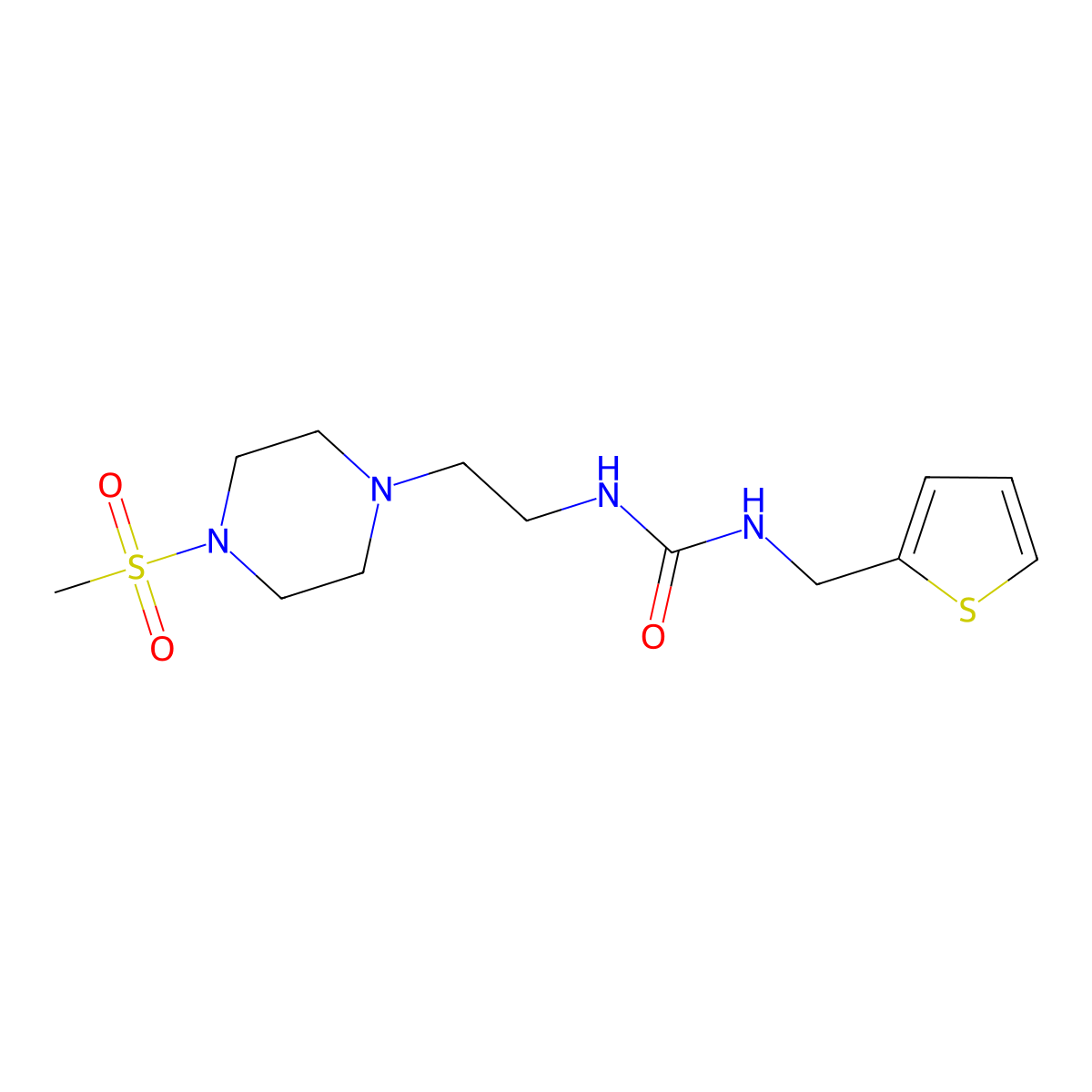 1-(2-(4-(Methylsulfonyl)piperazin-1-yl)ethyl)-3-(thiophen-2-ylmethyl)urea molecular structure, CAS 1219841-90-3